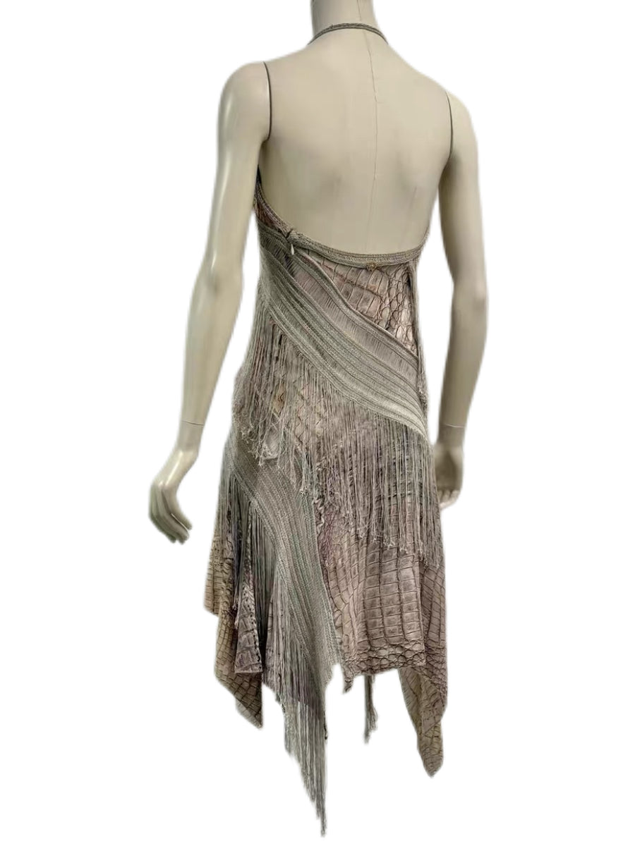 Roberto Cavalli 2011 Spring/Summer Runway Crocodile-Embossed Fringe Halter Dress