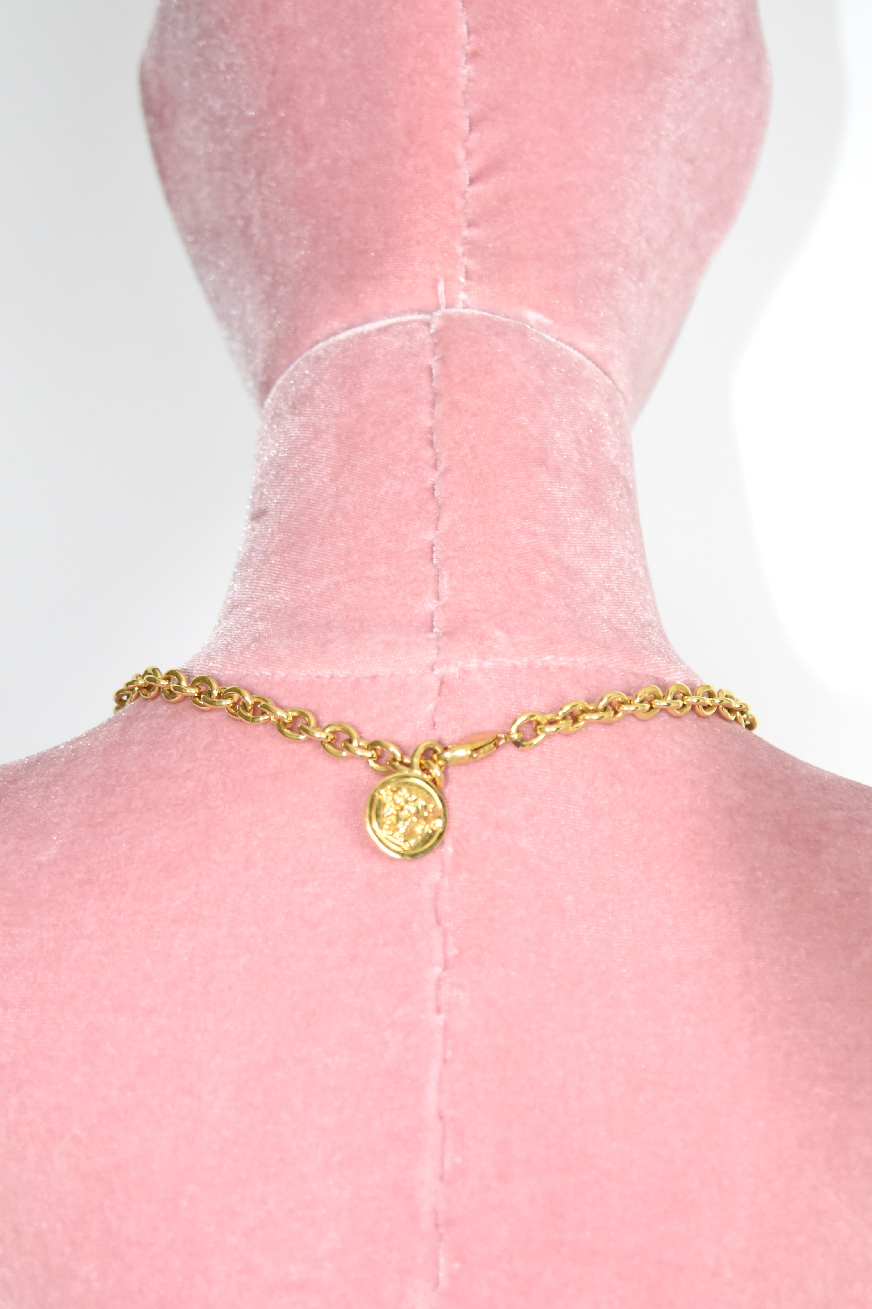 VERSACE Rhinestone Logo Gold Chain Necklace