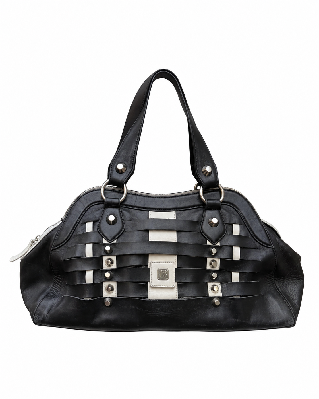 John Richmond Black Studded Metal Detail Shoulder Bag