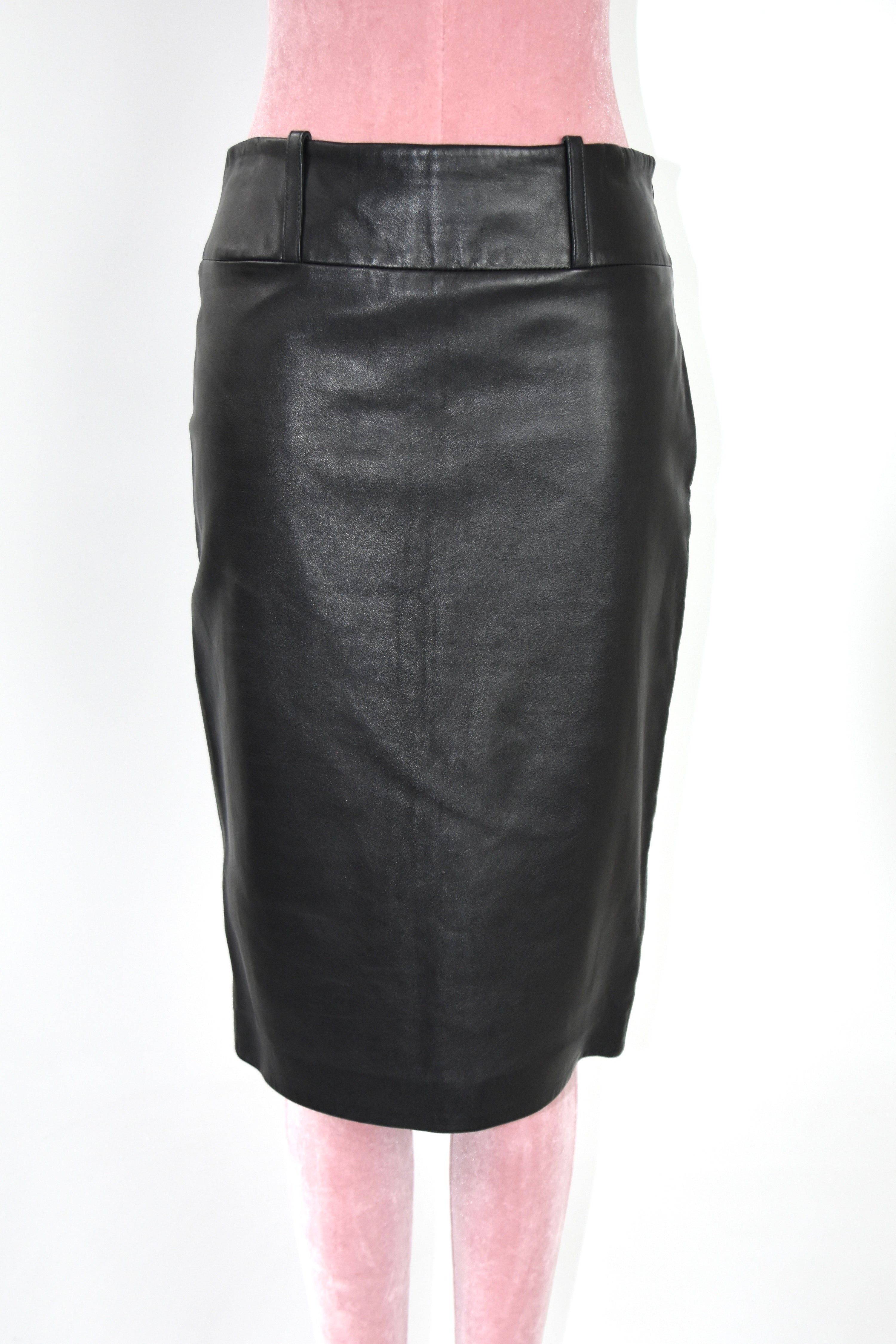 D&G Black Leather Pencil Skirt