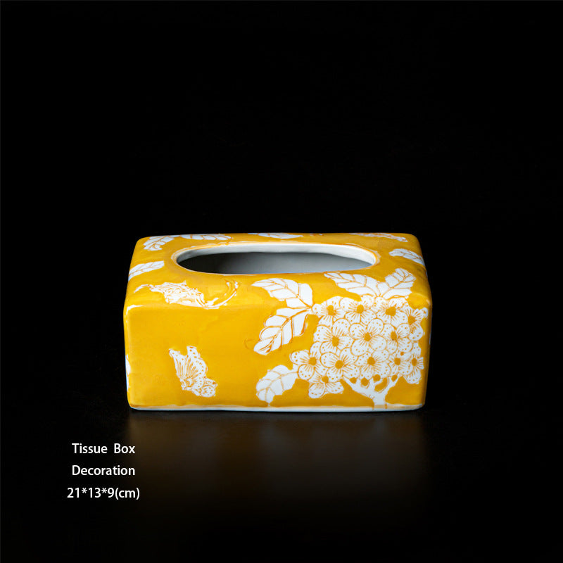 Oriental Collection Series Cirage“Golden Butterfly Blossoms”Hand-painted Underglaze Color Jingdezhen Tissue Box