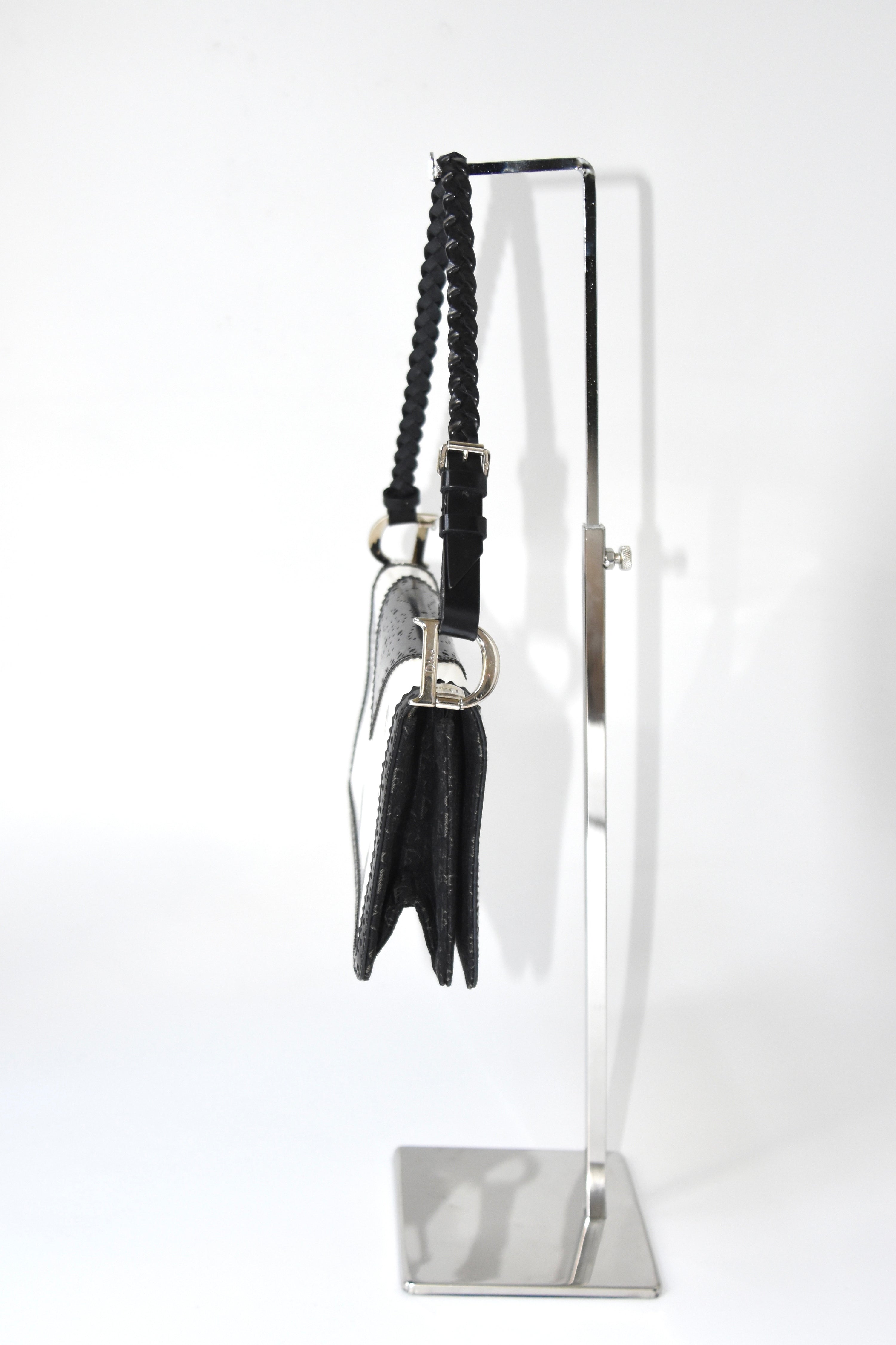 Christian Dior Black & White Pierced Edge Leather Shoulder Bag