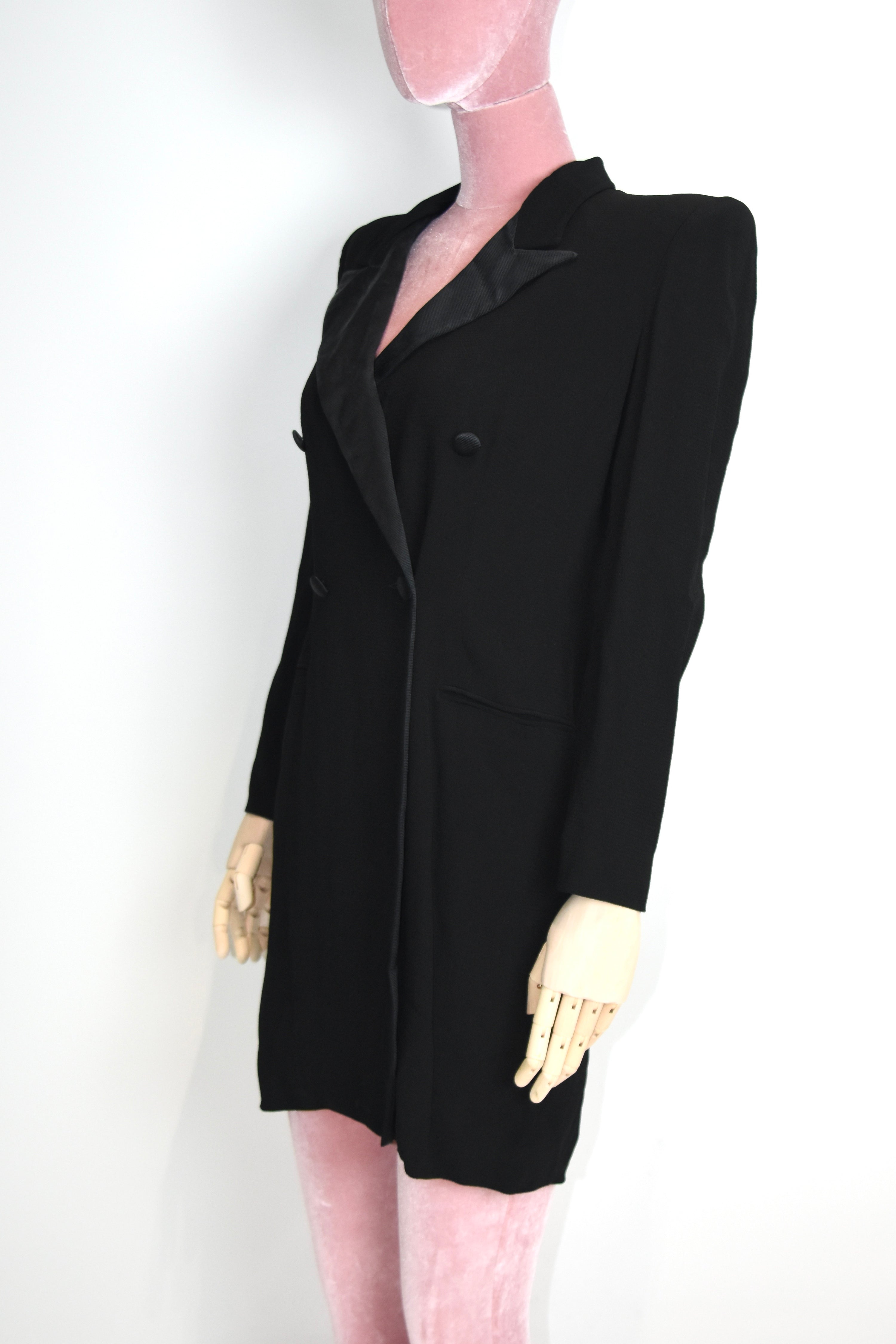 Giorgio Armani Double-Breasted Tailored Blazer Dress – Black Minimalist Power Suit Archive Piece