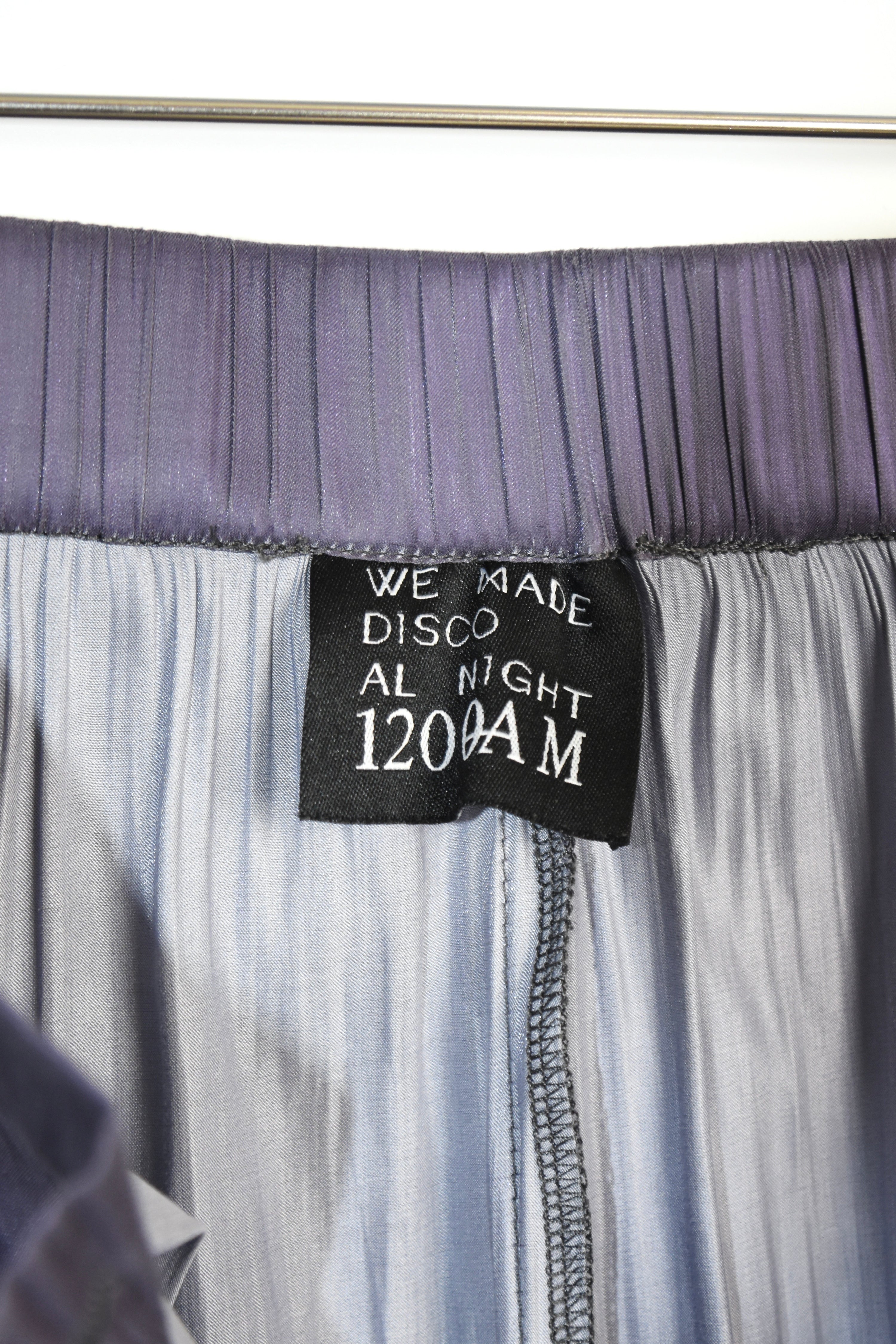 1200AM Purple Silk Lightning Print Flared Wide-Leg Trousers – Elastic Waist Statement Piece