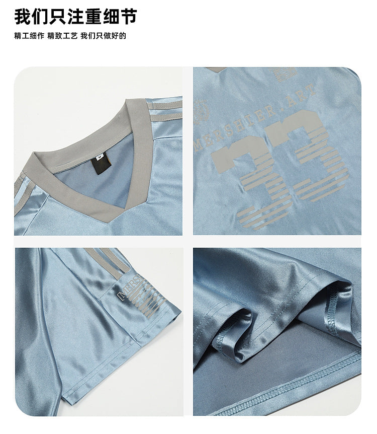 Smooth Touch Retro V Collar Patchwork Number 33 Short Sleeve Football Sports T-Shirt