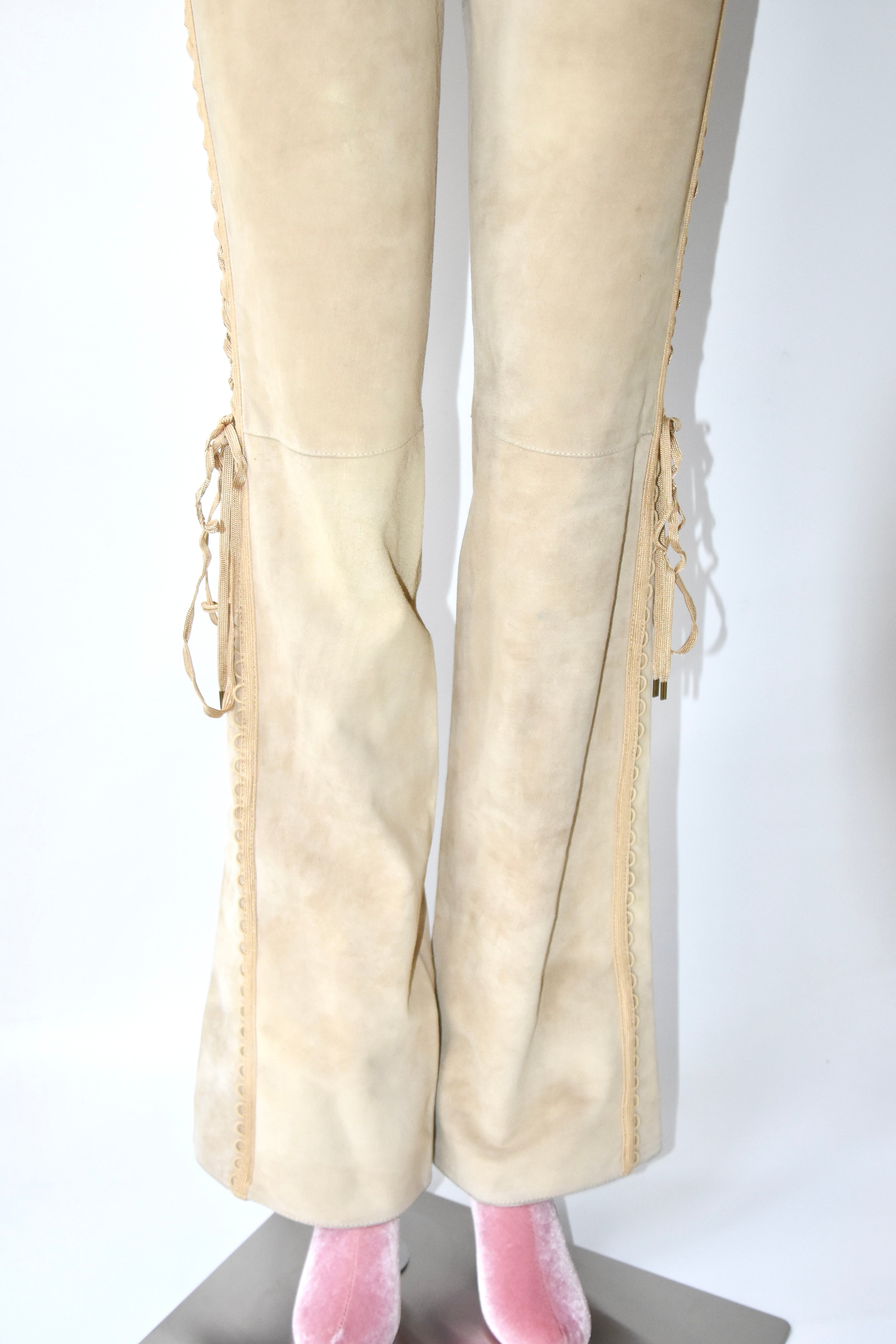 Christian Dior by John Galliano Suede Lace-Up Flared Trousers