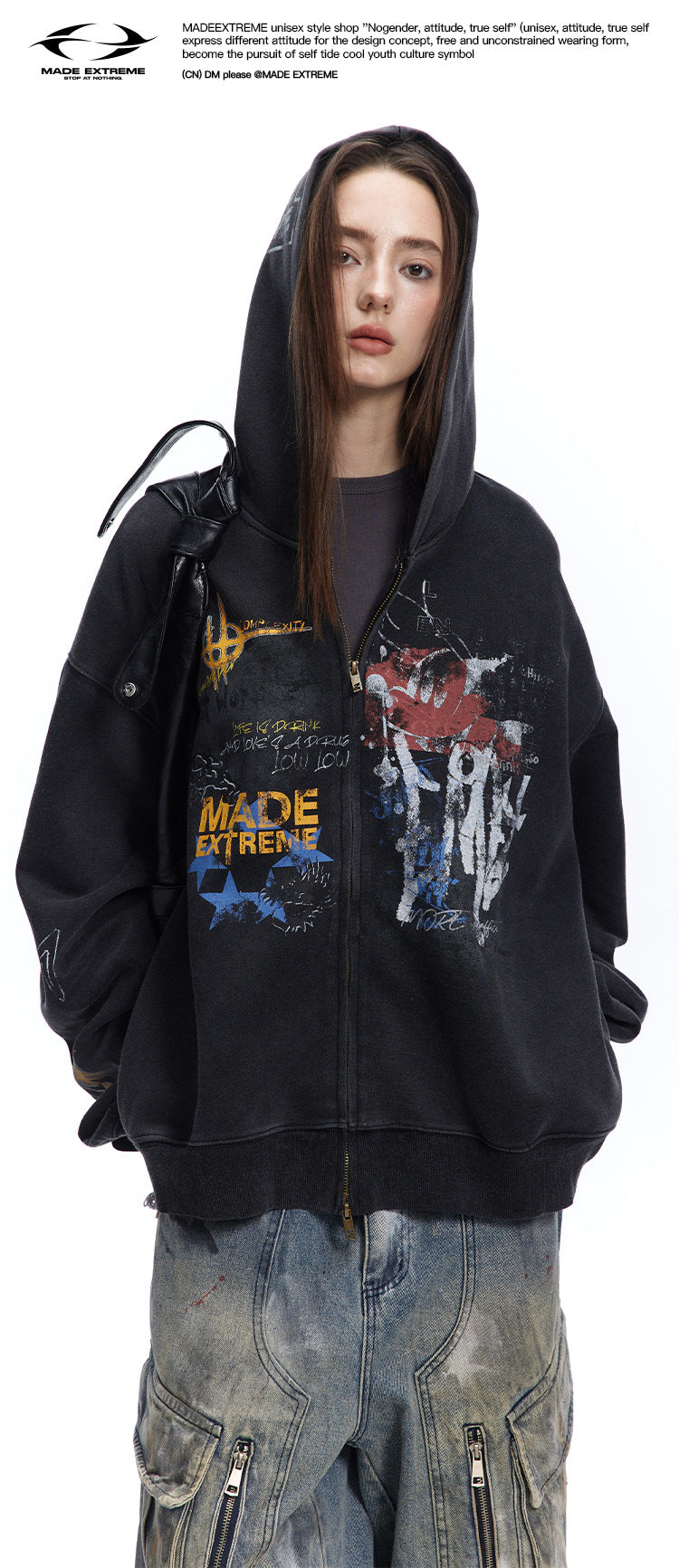Street hip-hop graffiti sweatshirt for men and women, spring and autumn season oversize Trendy Hooded Cardigan Jacket