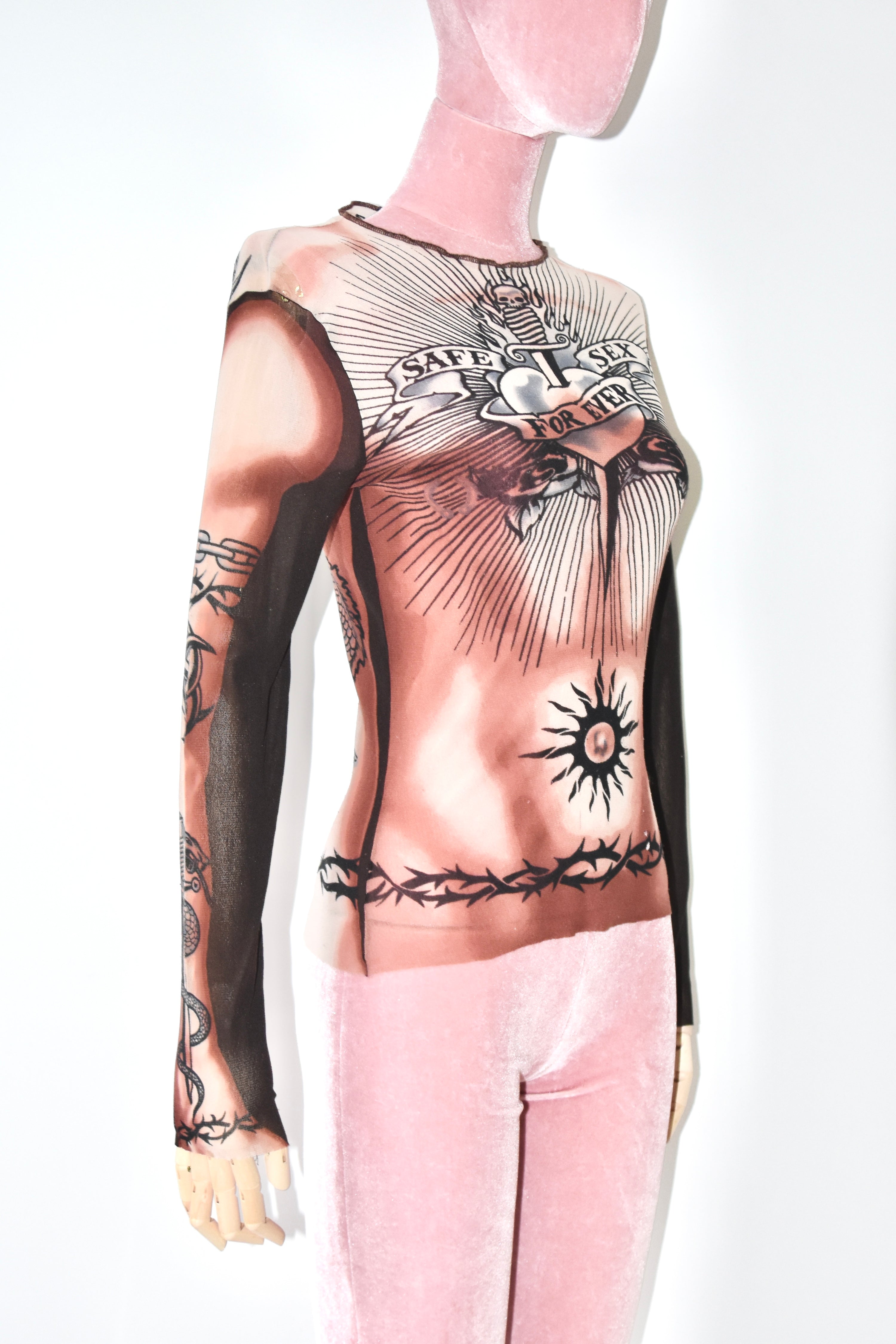 Jean Paul Gaultier S/S 1996 “Safe Sex Forever” Dragon Tattoo Mesh Top