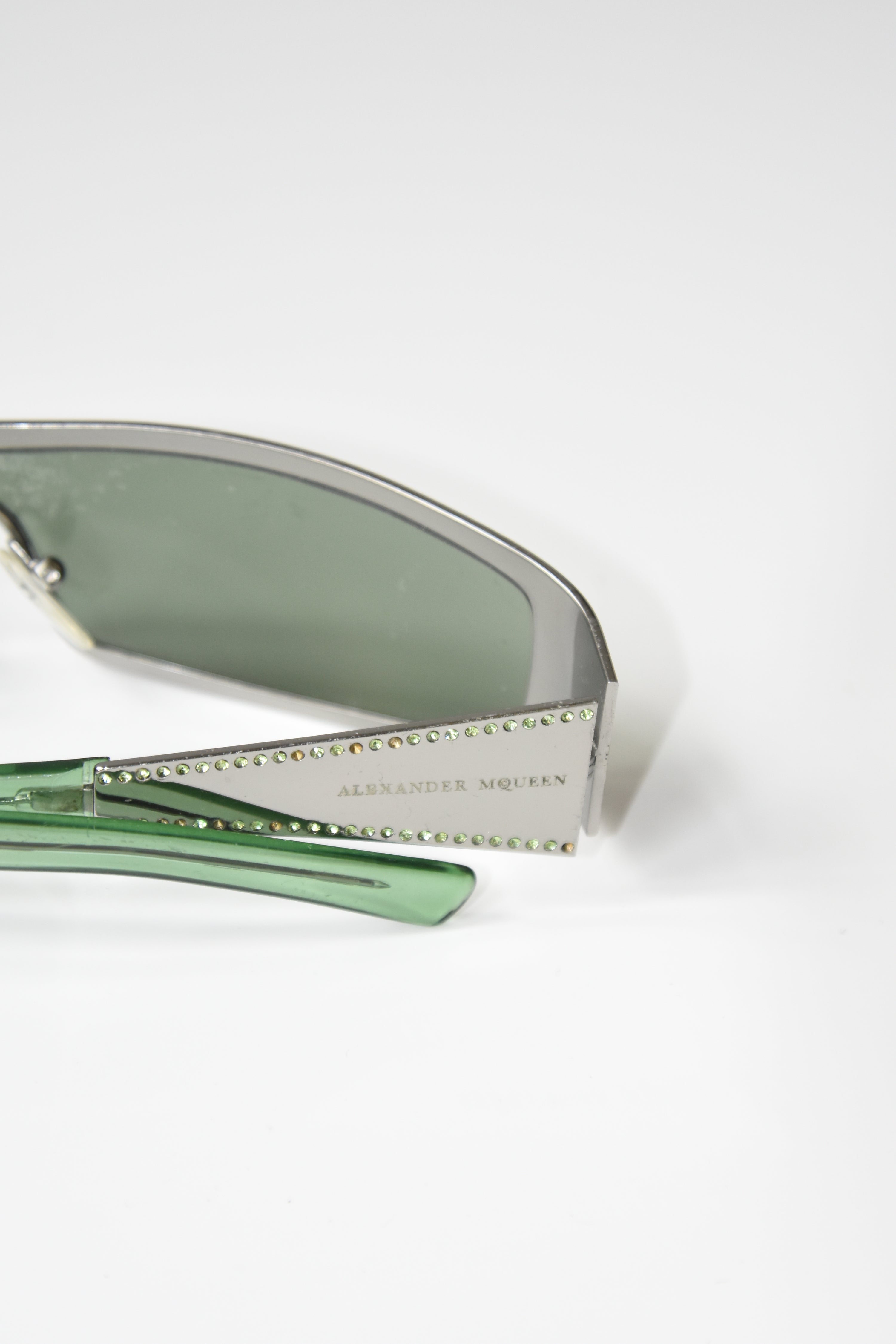 Alexander McQueen Holographic Crystal-Studded Visor Sunglasses