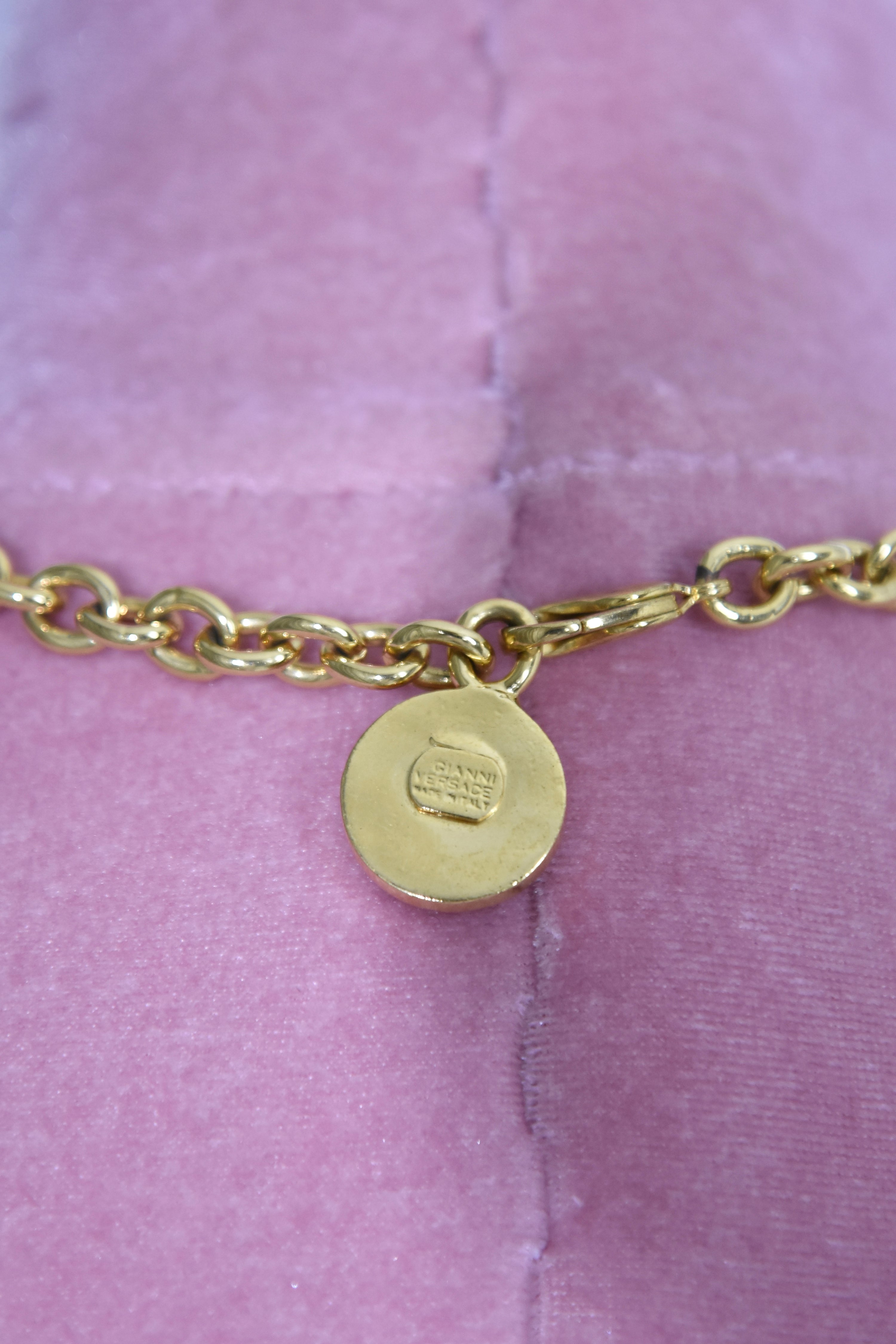 VERSACE Rhinestone Logo Gold Chain Necklace