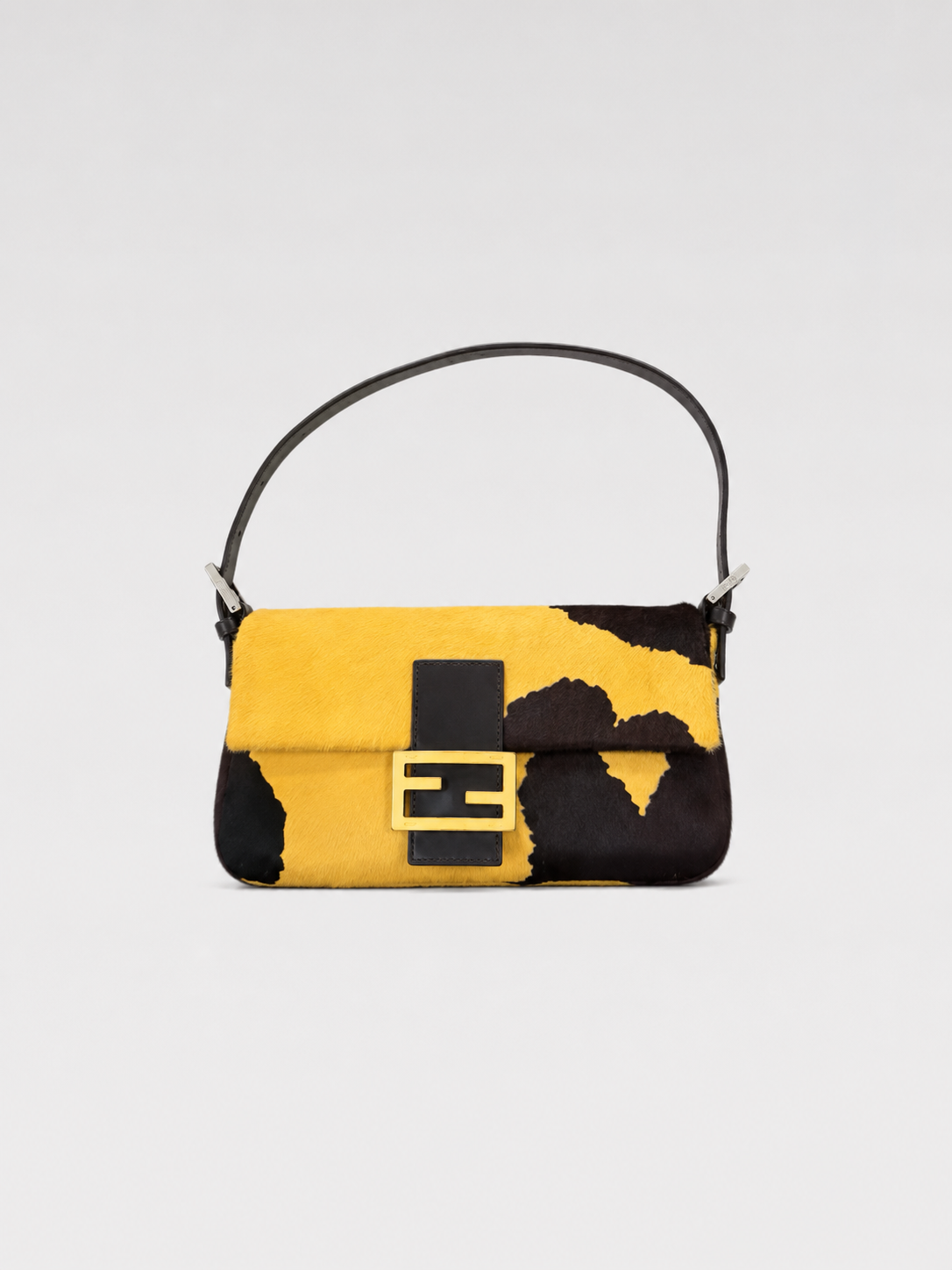Fendi Yellow & Brown Calf Hair Cow Print Baguette Bag