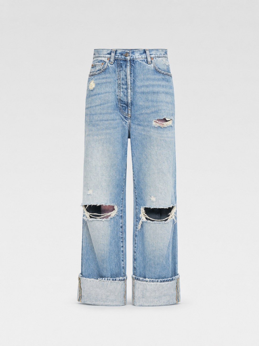 Gucci Distressed Flared Denim Jeans – Light Wash High Waist Destroyed Bootcut Pants