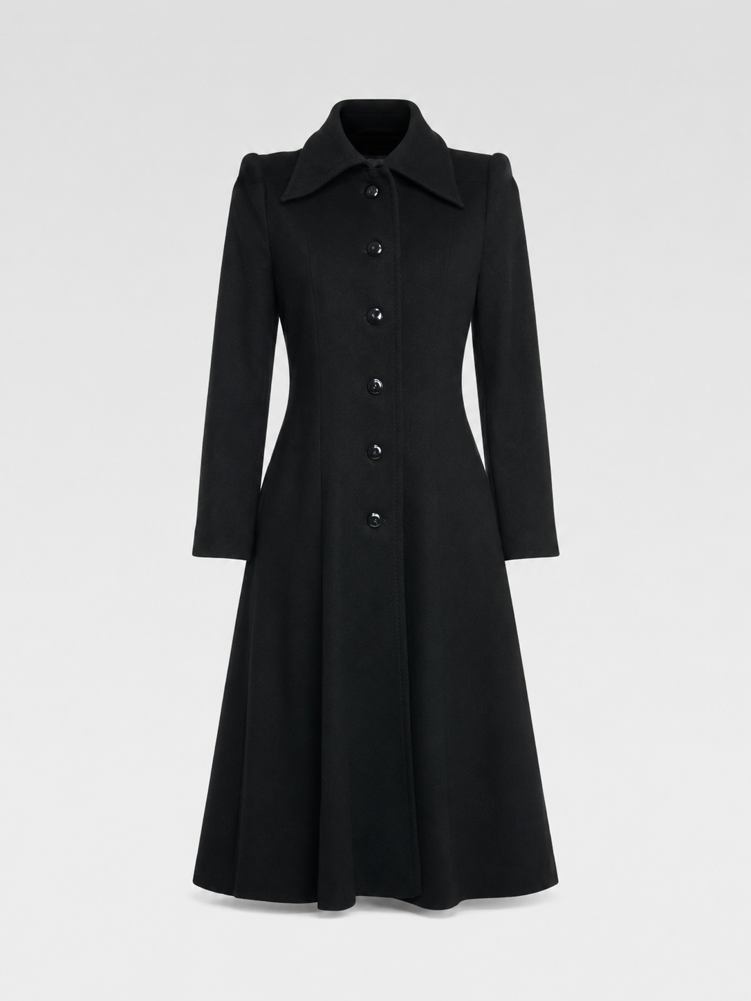 Gianni Versace Couture Vintage Black Wool Coat with Structured Collar & Full Button Front (Rare 90s Archive Piece)