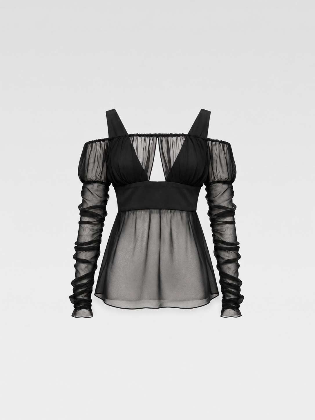 Gucci F/W 2005 Runway Black Silk Chiffon Cold-Shoulder Blouse – Rare Archive Tom Ford Era Evening Top
