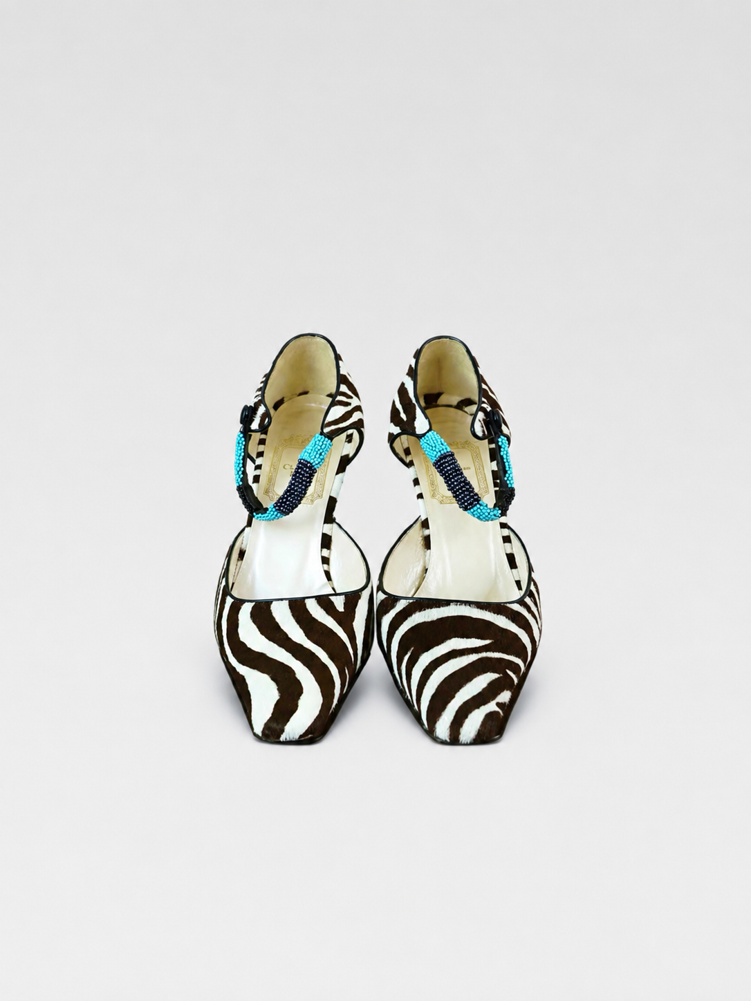 Christian Dior by John Galliano Zebra Pony Hair Beaded Heels – Runway Poster Piece Archive