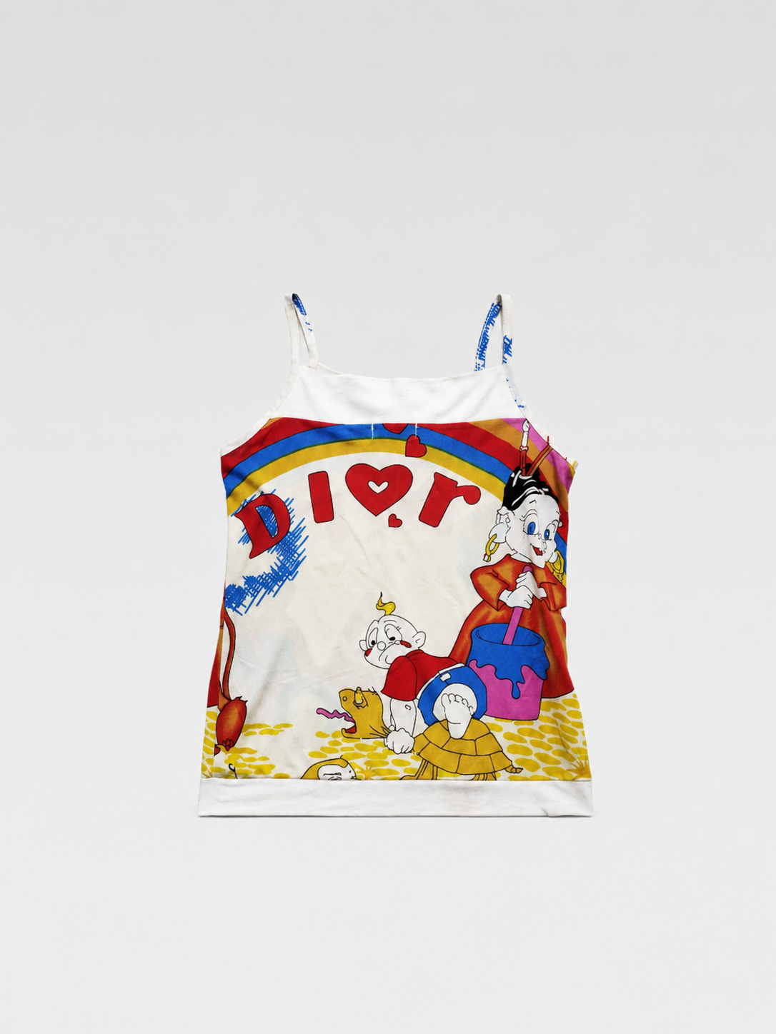 Christian Dior by John Galliano 2002 Fairy Tale Rainbow Graphic Camisole – Limited Edition Archive Cartoon Print Stretch Top