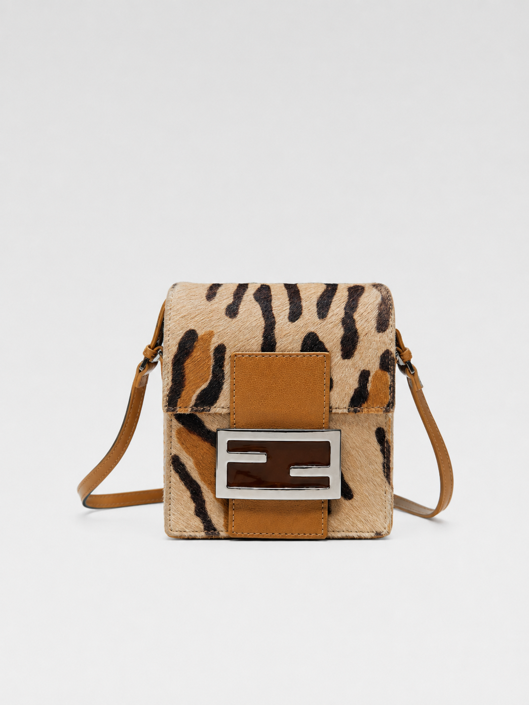 Fendi Vintage Leopard Pony Hair Mini Crossbody Bag Rare Animal Print Haircalf Shoulder Bag Small Size
