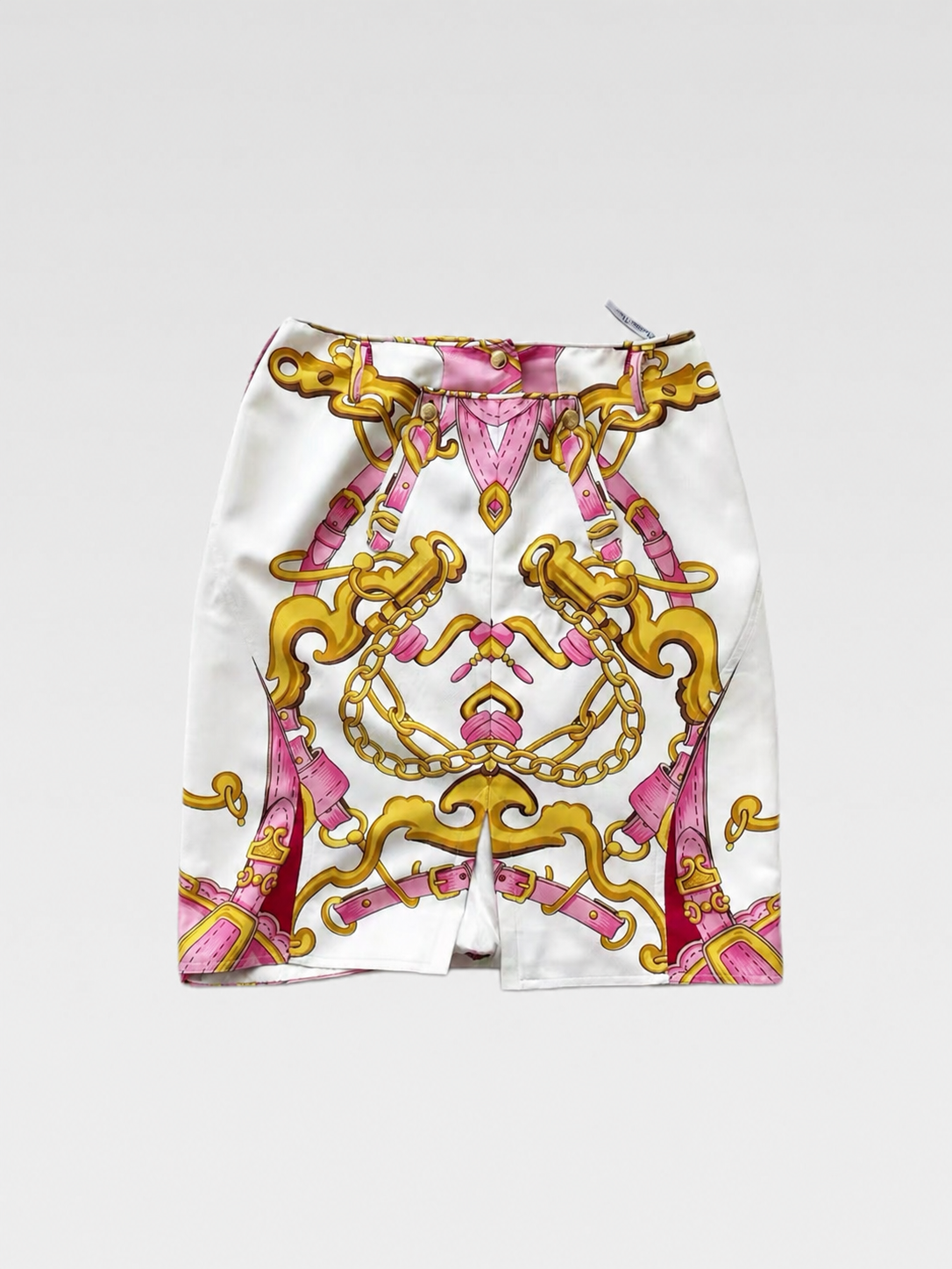 Christian Dior by John Galliano 2000 Runway Pink Heart Chain Silk Skirt – Rare Equestrian Print Asymmetric Piece