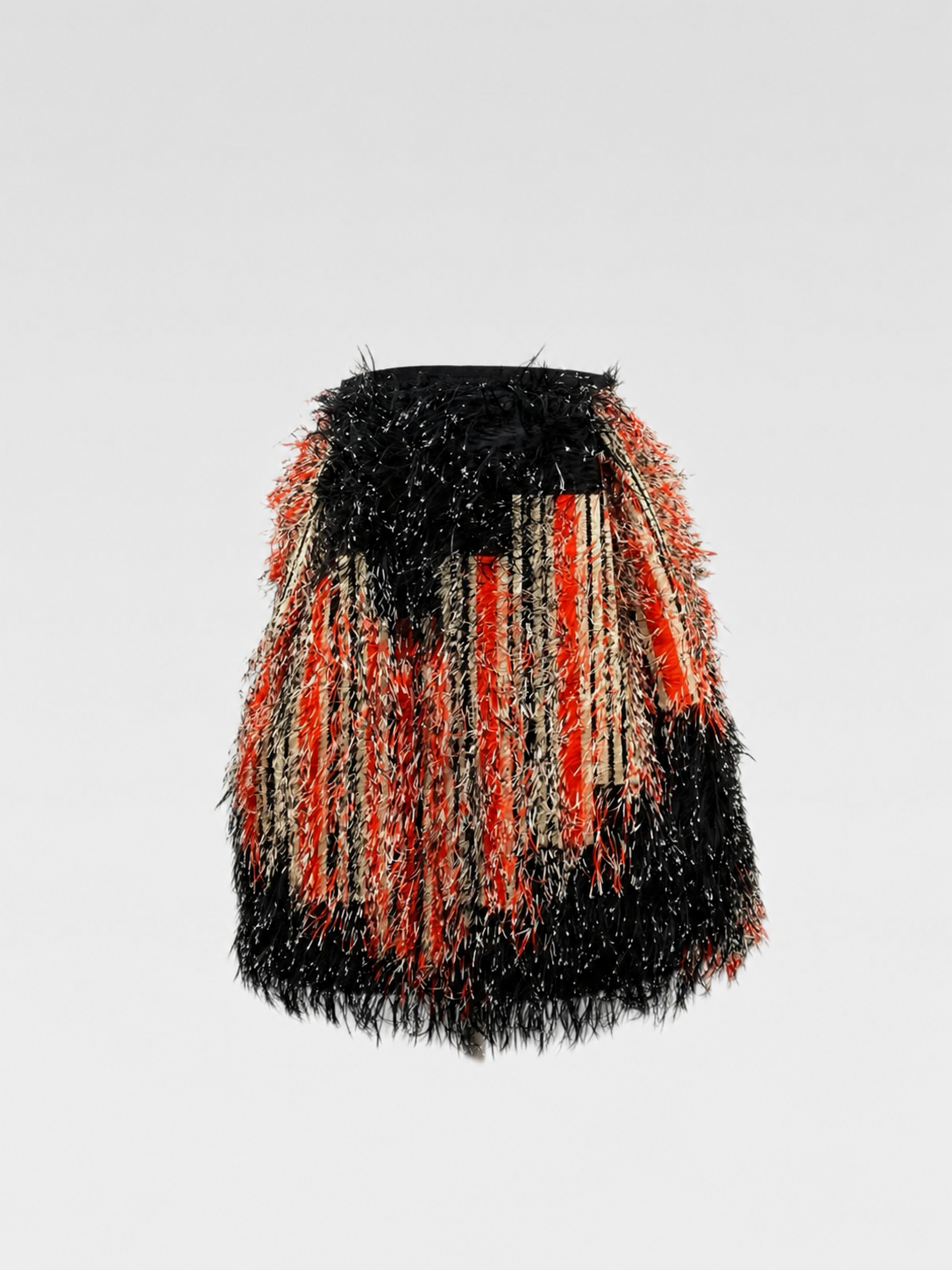 Fendi Black Orange Fringe Textured Midi Skirt