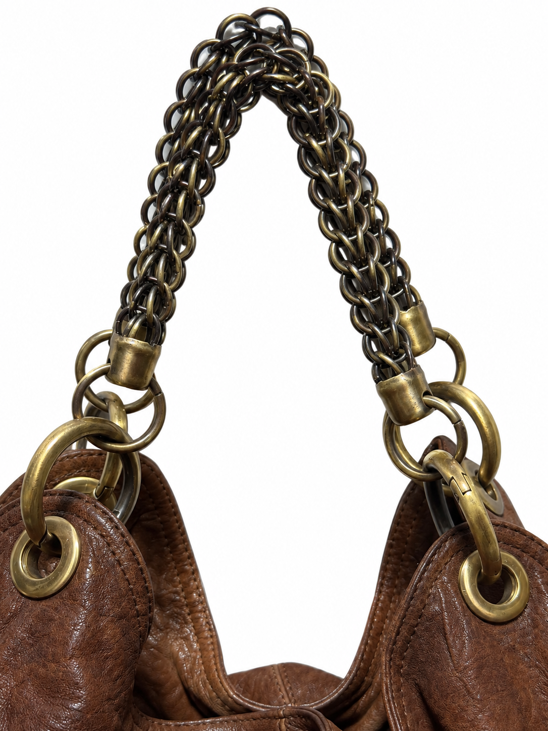 Vintage Brown Leather Chain Shoulder Bag