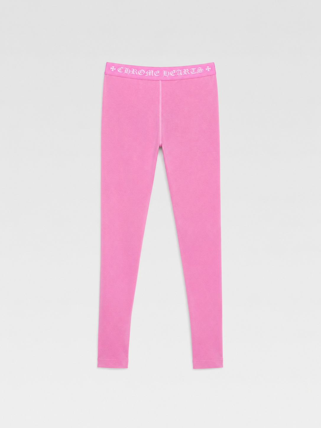 Chrome Hearts Pink Gothic Logo Leggings – Cross Shield Print Stretch Pants