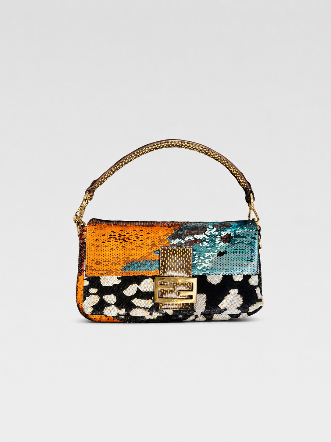Fendi SS2025 Runway Baguette Bag – Sequin Butterfly Pattern Multicolor Shoulder Bag Dual Strap Rare Statement Piece Italy