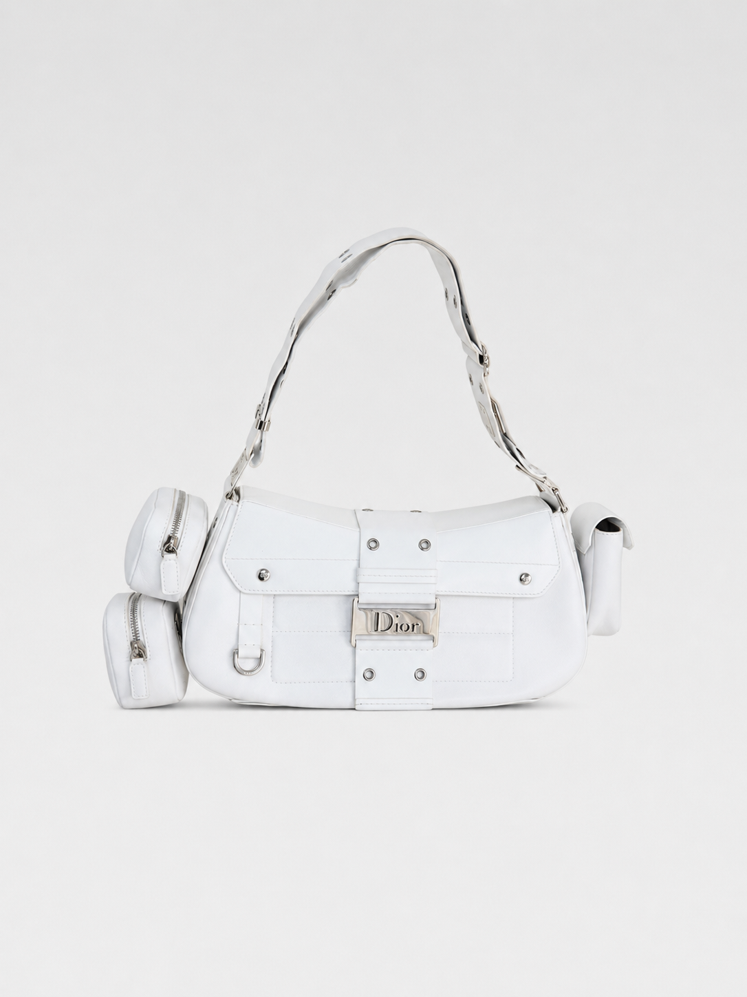 CHRISTIAN DIOR BY JOHN GALLIANO White Leather Four-Pocket Punk Shoulder Bag / Underarm Bag