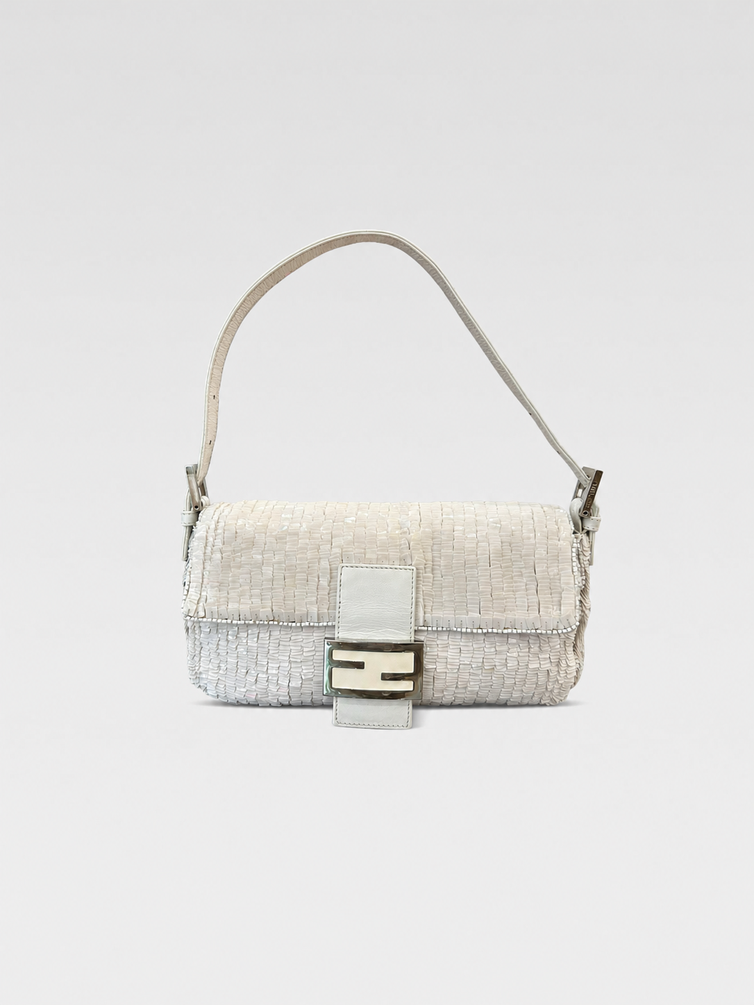 Fendi Vintage White Beaded Baguette Bag Rare Embellished Sequin Shoulder Bag Carrie Bradshaw Style