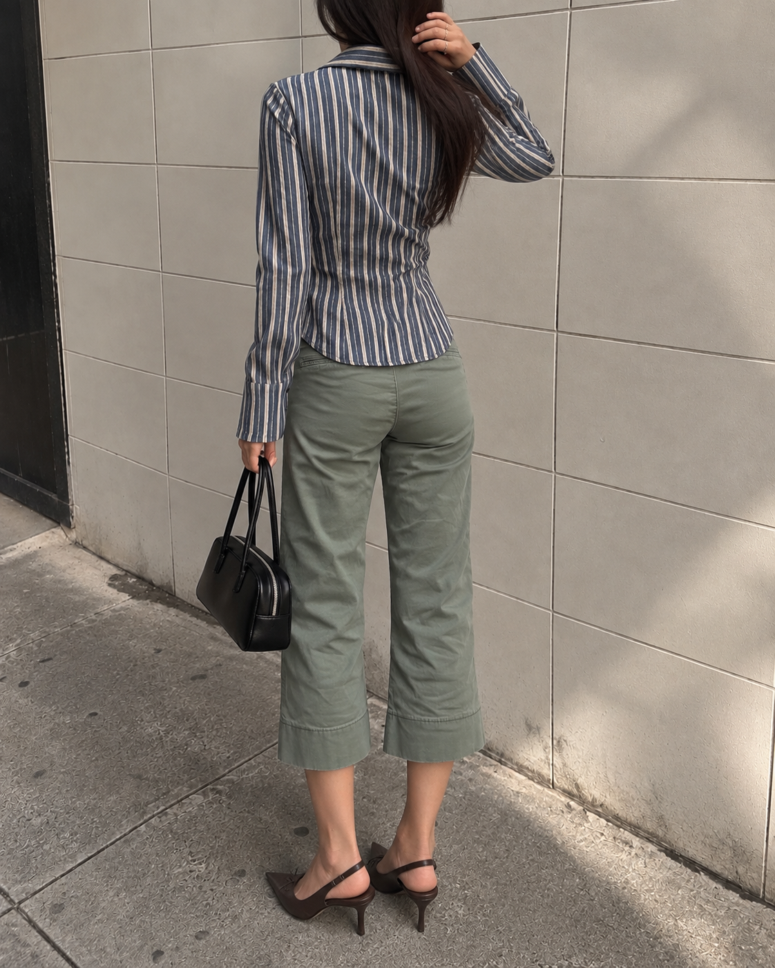 Vintage American-Style Striped Shirt & Cropped Pants Set