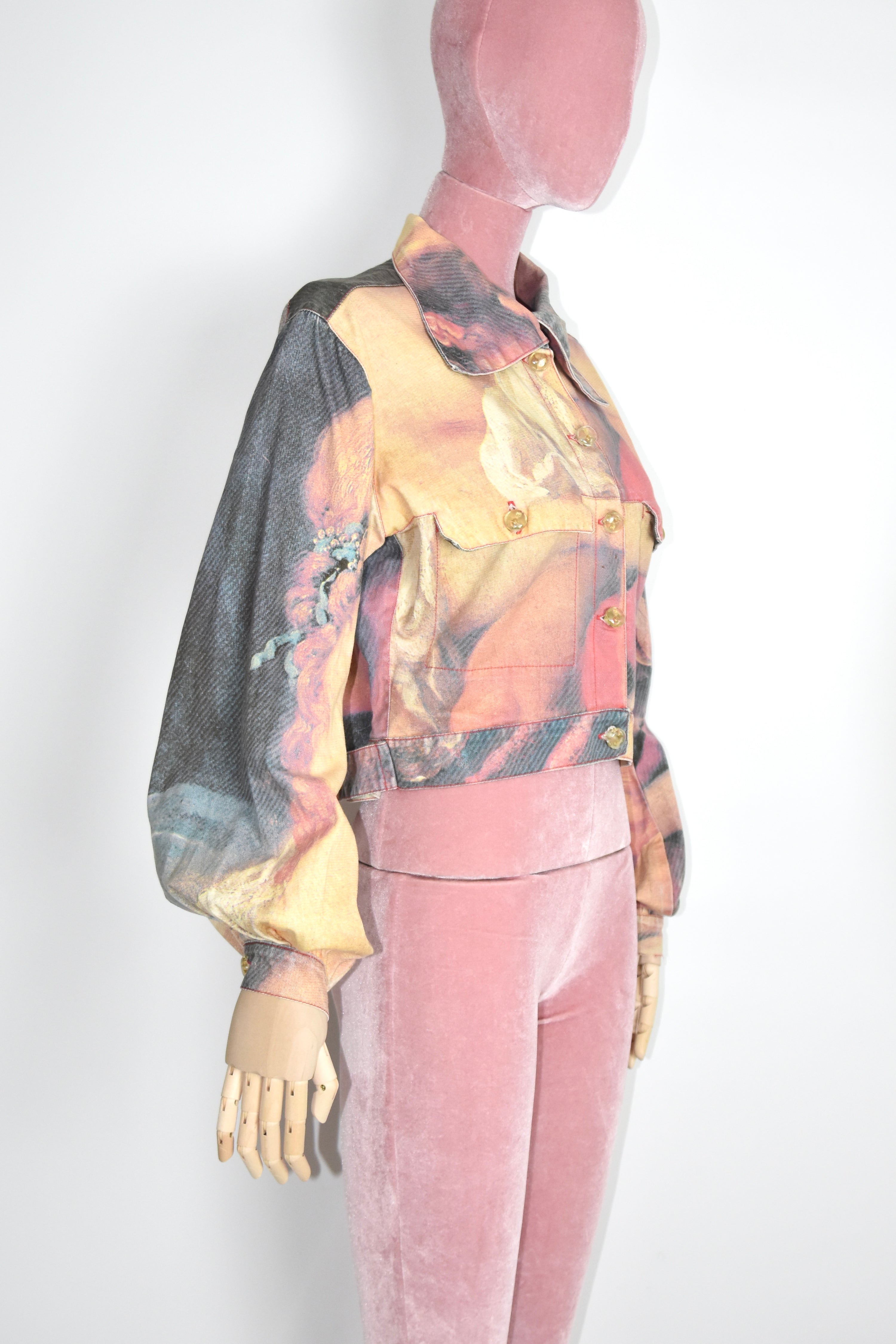 Vivienne Westwood Renaissance Print Cropped Denim Jacket (Baroque Eroticism in Subversive Tailoring)