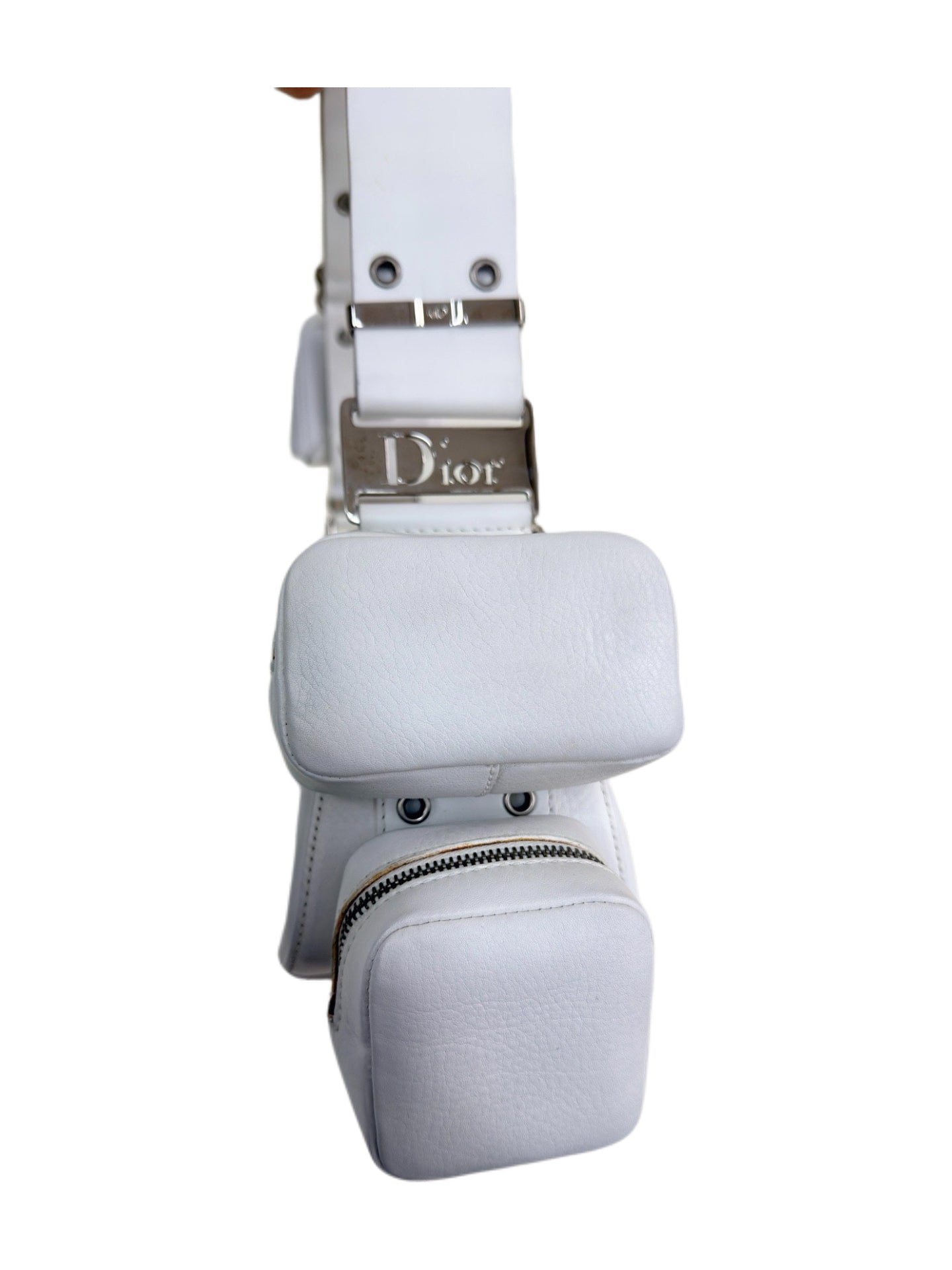 CHRISTIAN DIOR BY JOHN GALLIANO White Leather Four-Pocket Punk Shoulder Bag / Underarm Bag