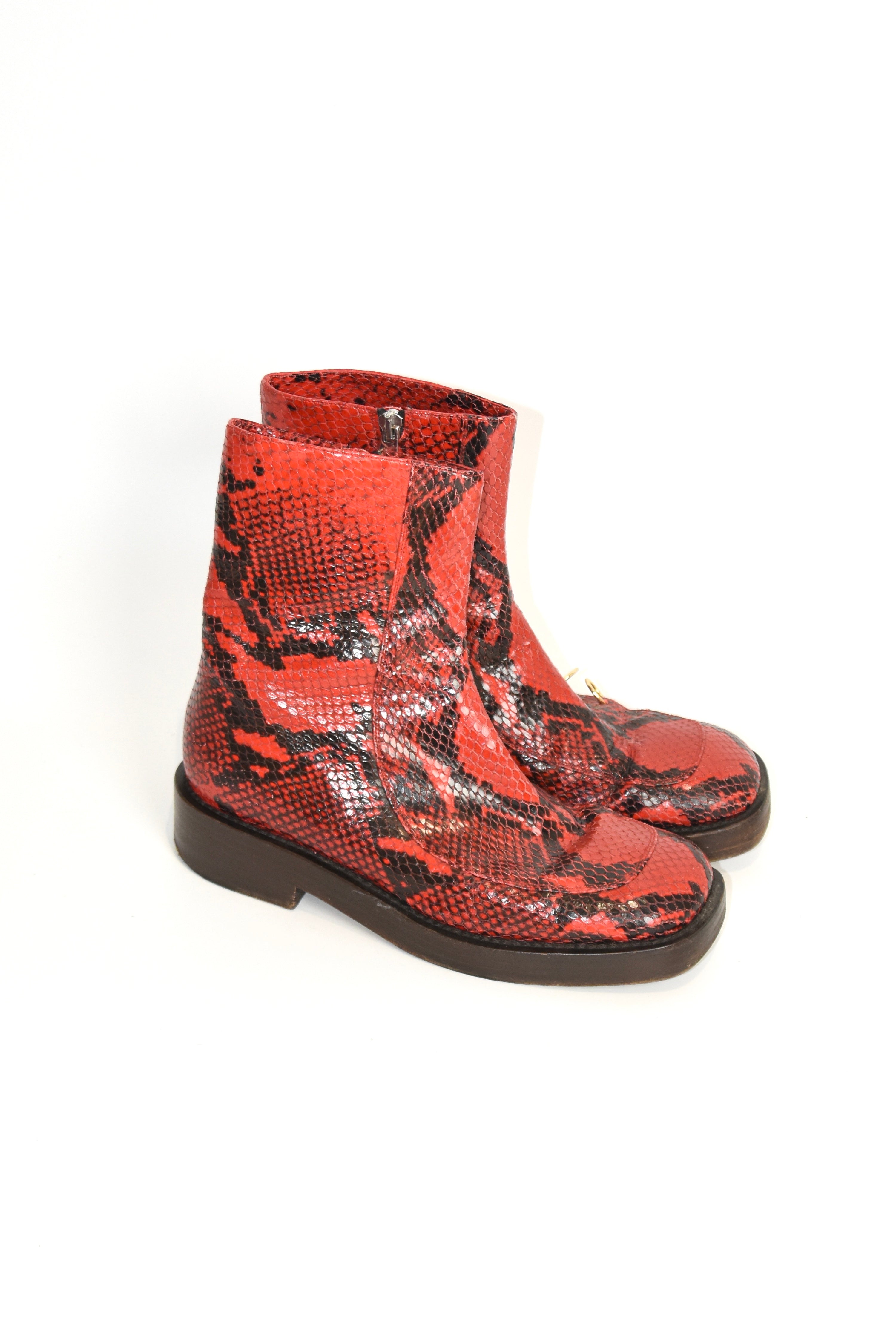 Marni Red Faux-Snakeskin Ring Boots