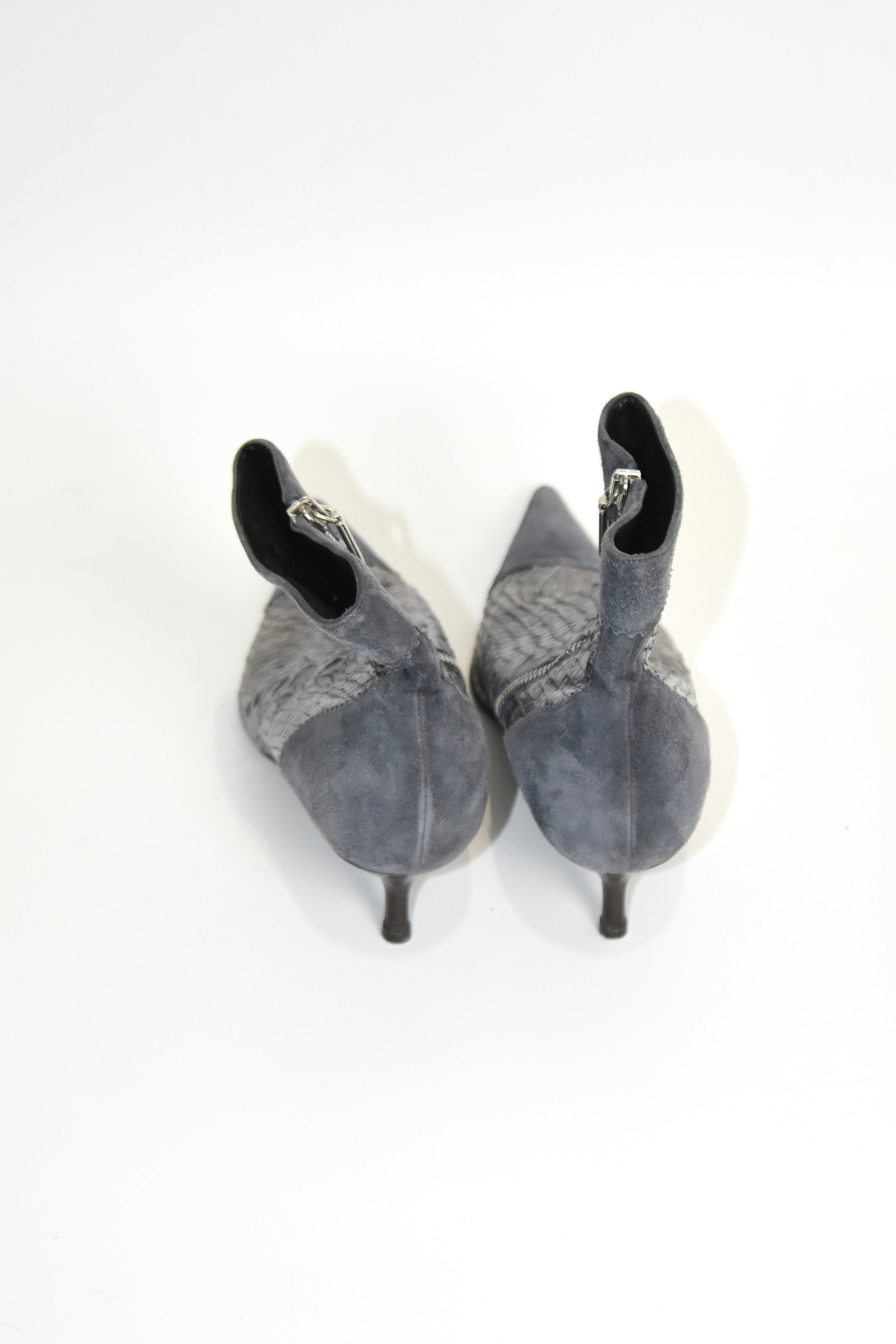 Dolce & Gabbana Misty Blue Snakeskin-Suede Kitten Heel Boots