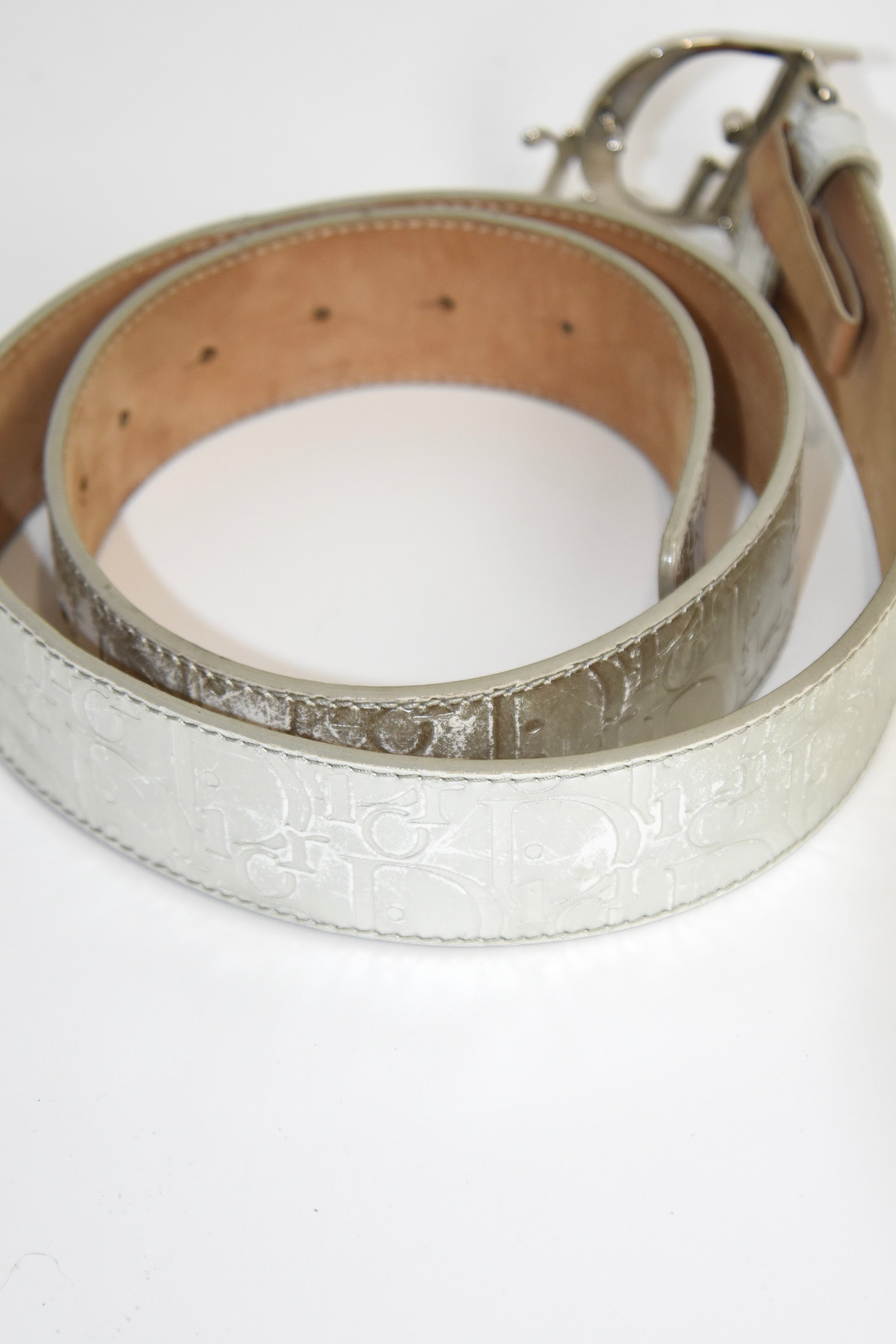 Christian Dior Silver Embossed Logo Buckle Belt