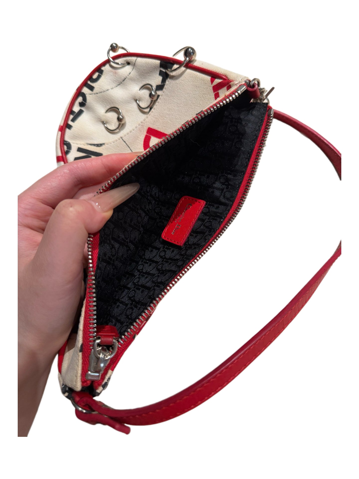 CHRISTIAN DIOR BY JOHN GALLIANO Omotesando Punk Saddle Bag with Silver Metal Rings & Star Charms