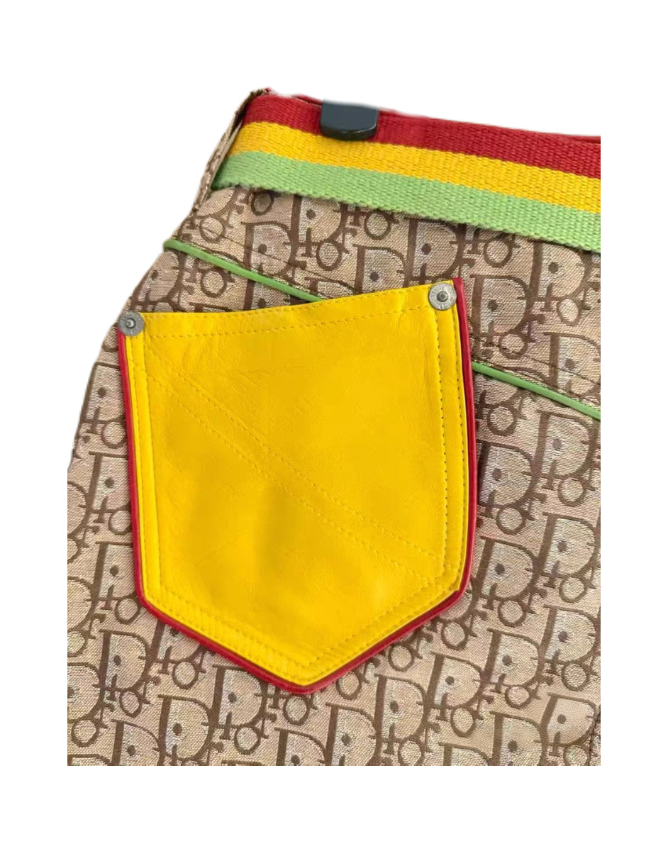 CHRISTIAN DIOR BY JOHN GALLIANO Rare Jamaica Rainbow Oblique Belt Mini Skirt