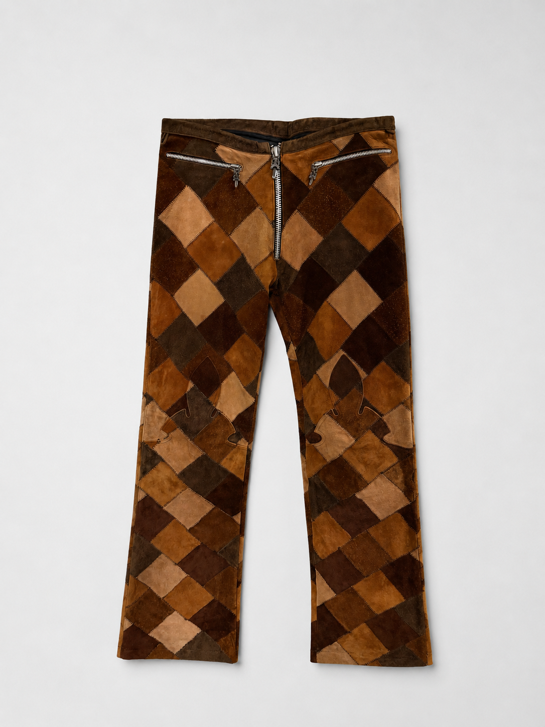 Chrome Hearts Brown Patchwork Flame Leather Pants – Ultra Rare Archive Horsehide Collector Piece