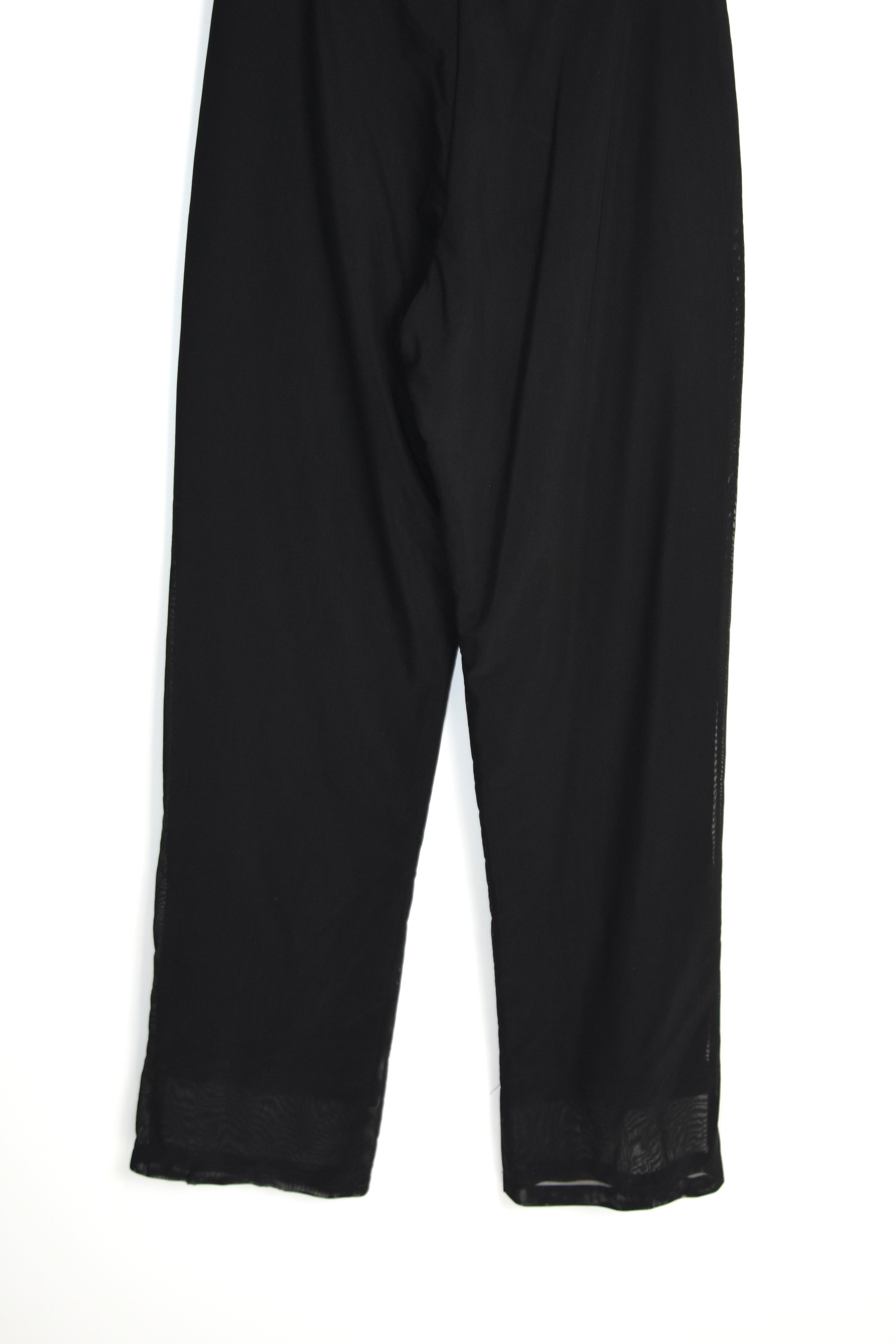 Yohji Yamamoto NOIR Vintage Double-Layer Sheer Mesh Trousers – Size 2 Black Wide-Leg Pants (Made in Japan Archive)