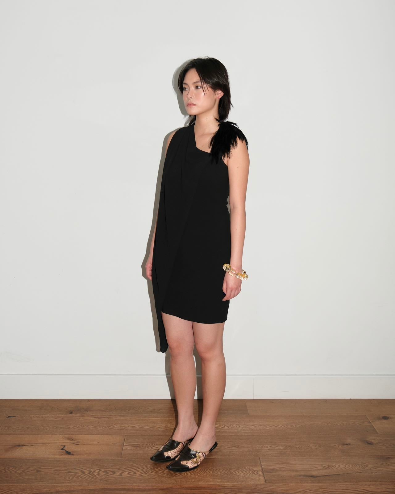 Helmut Lang Asymmetric Feather Dress