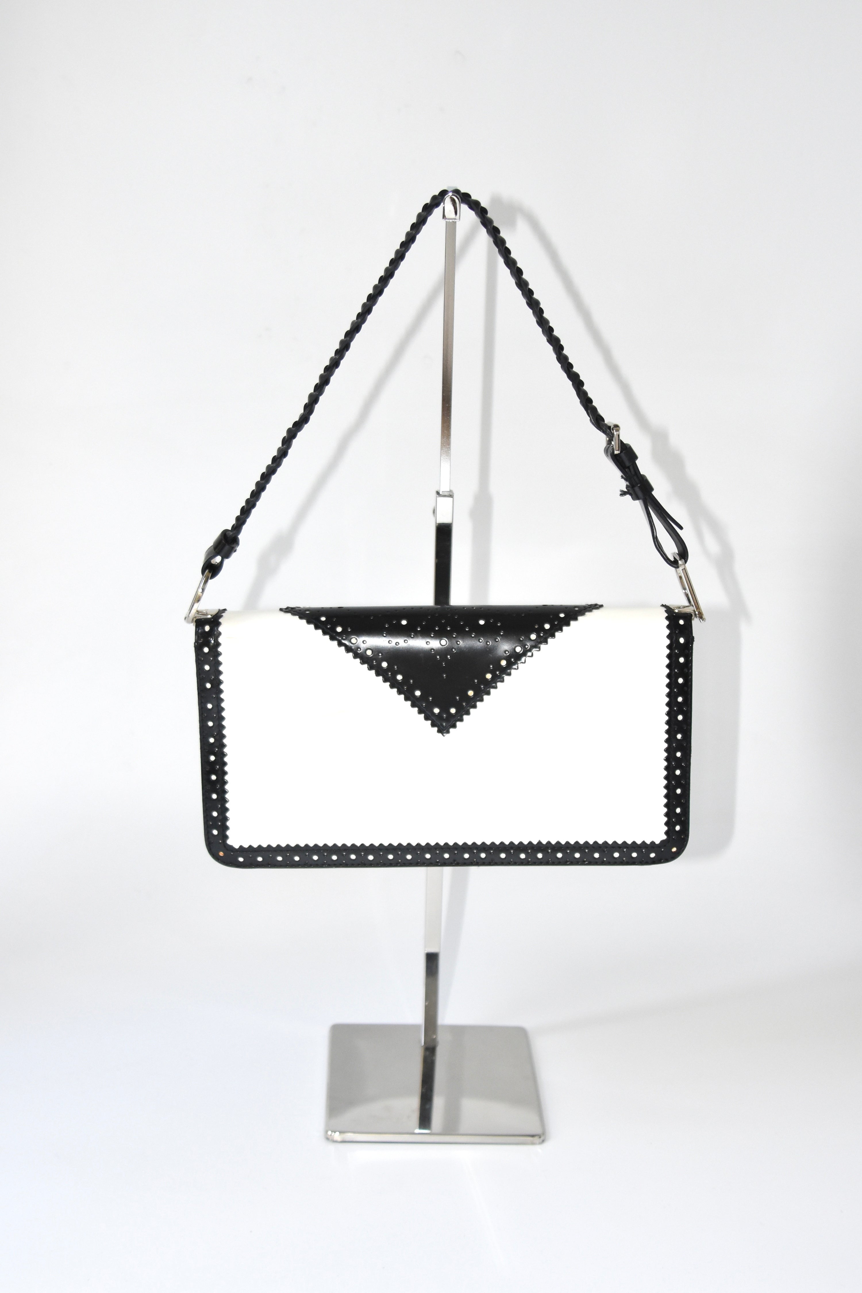 Christian Dior Black & White Pierced Edge Leather Shoulder Bag