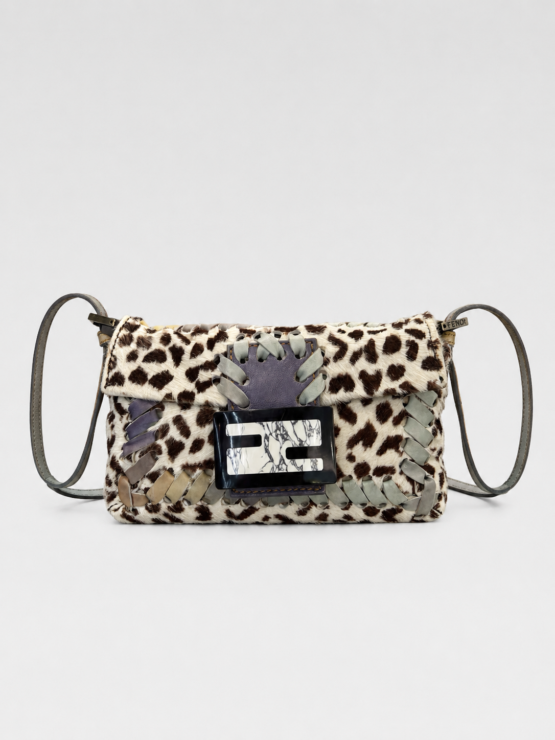 Fendi Vintage Re-Edition Baguette Leopard Pony Hair Bag Marble FF Logo Limited Edition Mini Bag