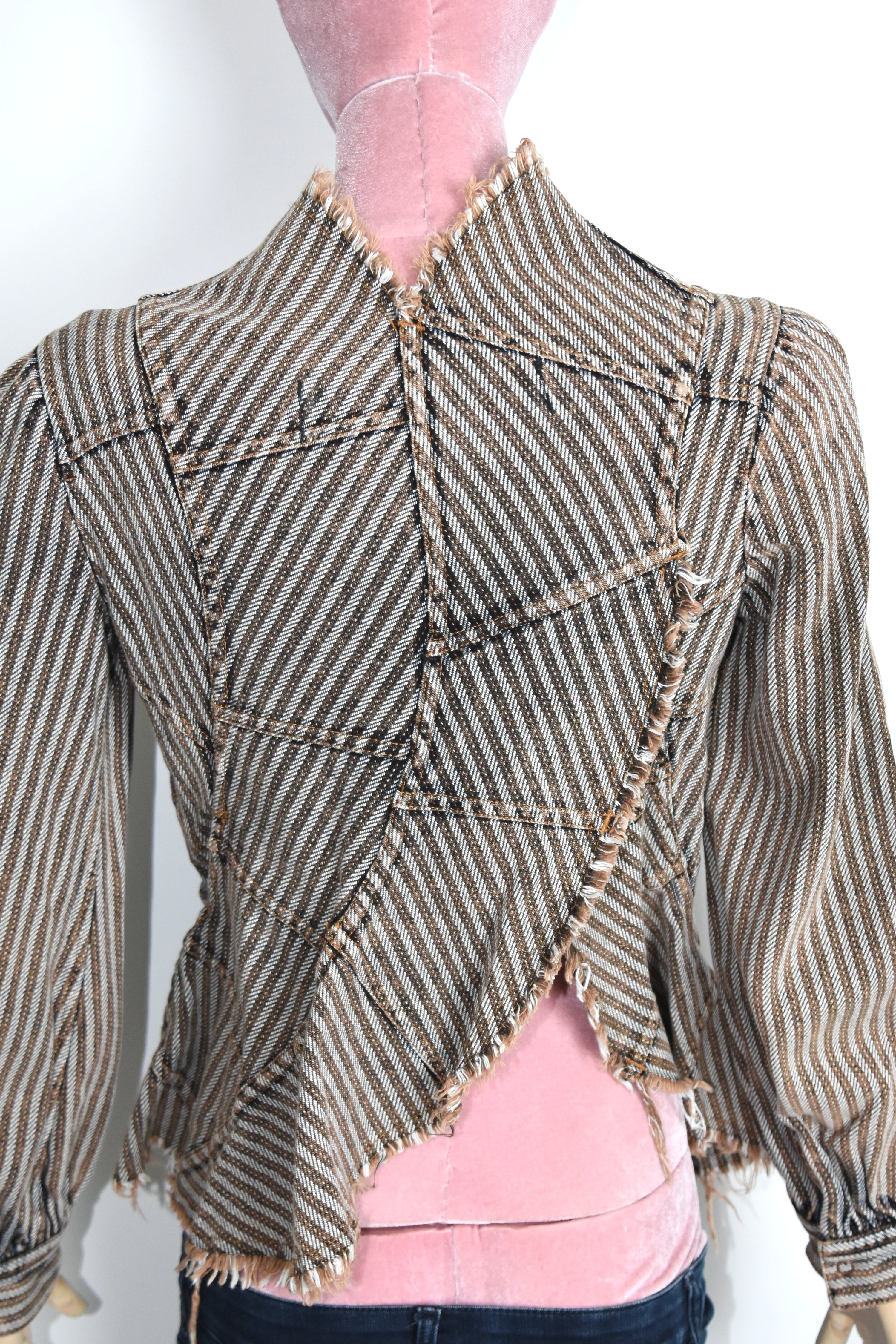 Junya Watanabe COMME des GARÇONS AD2001 Deconstructed Frayed Striped Layered Jacket – Size S