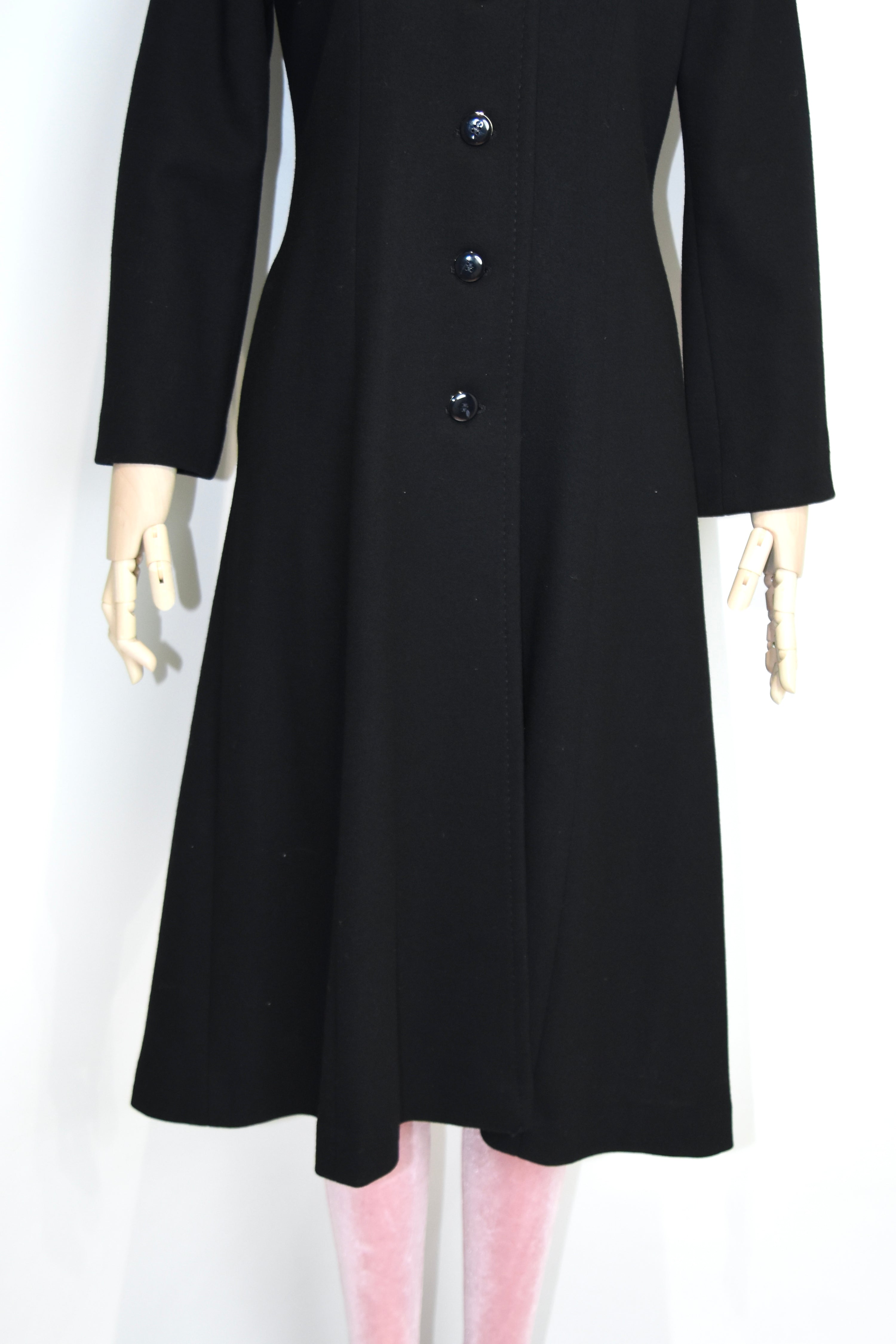 Gianni Versace Couture Vintage Black Wool Coat with Structured Collar & Full Button Front (Rare 90s Archive Piece)