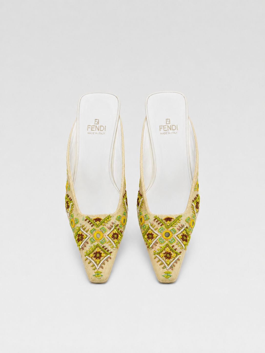 FENDI Vintage Beaded & Embroidered Pointed-Toe Slingback Heels