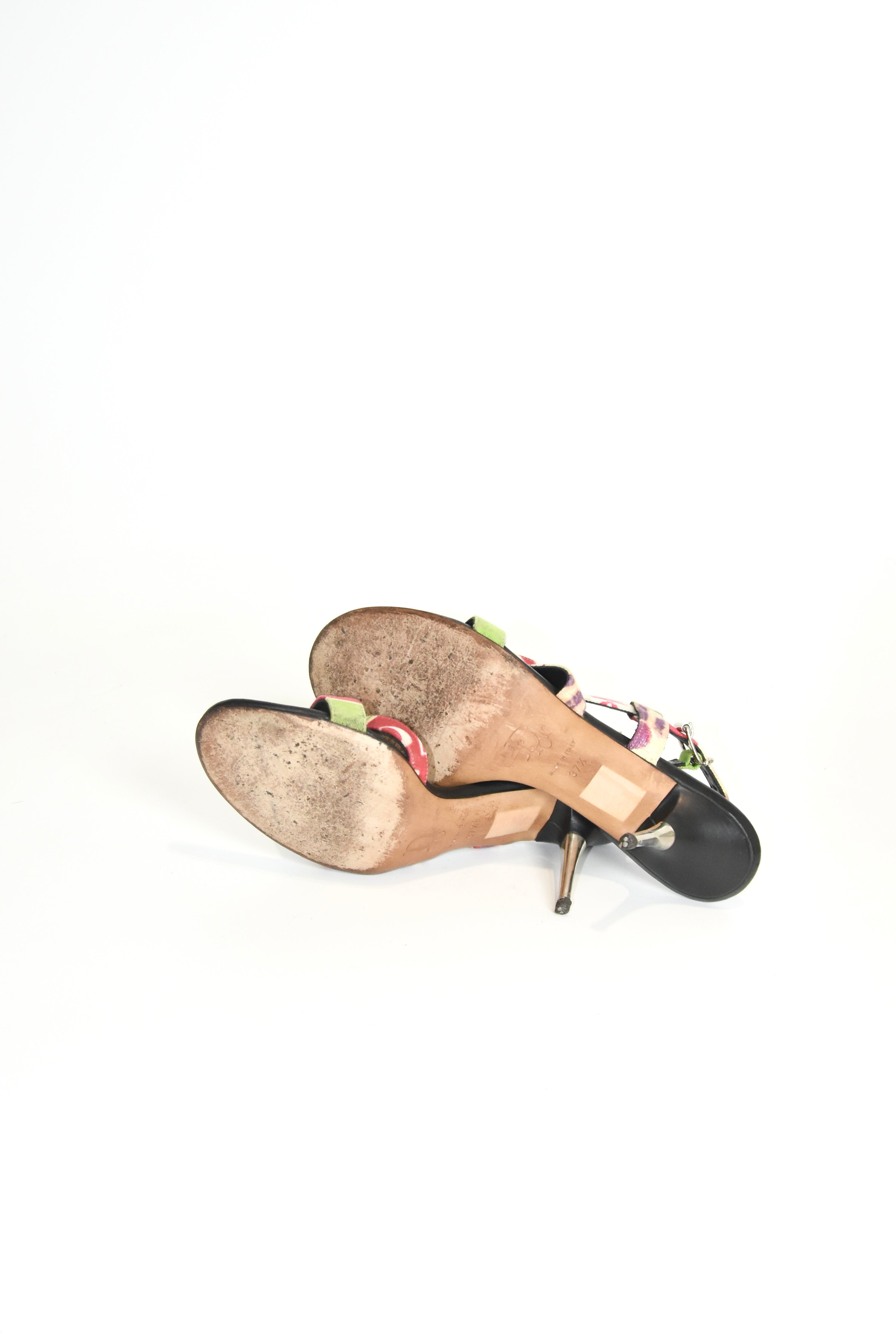 Christian Dior by John Galliano Punk Graffiti Print Strap Heels – Early 2000s Vintage Dior Sandals