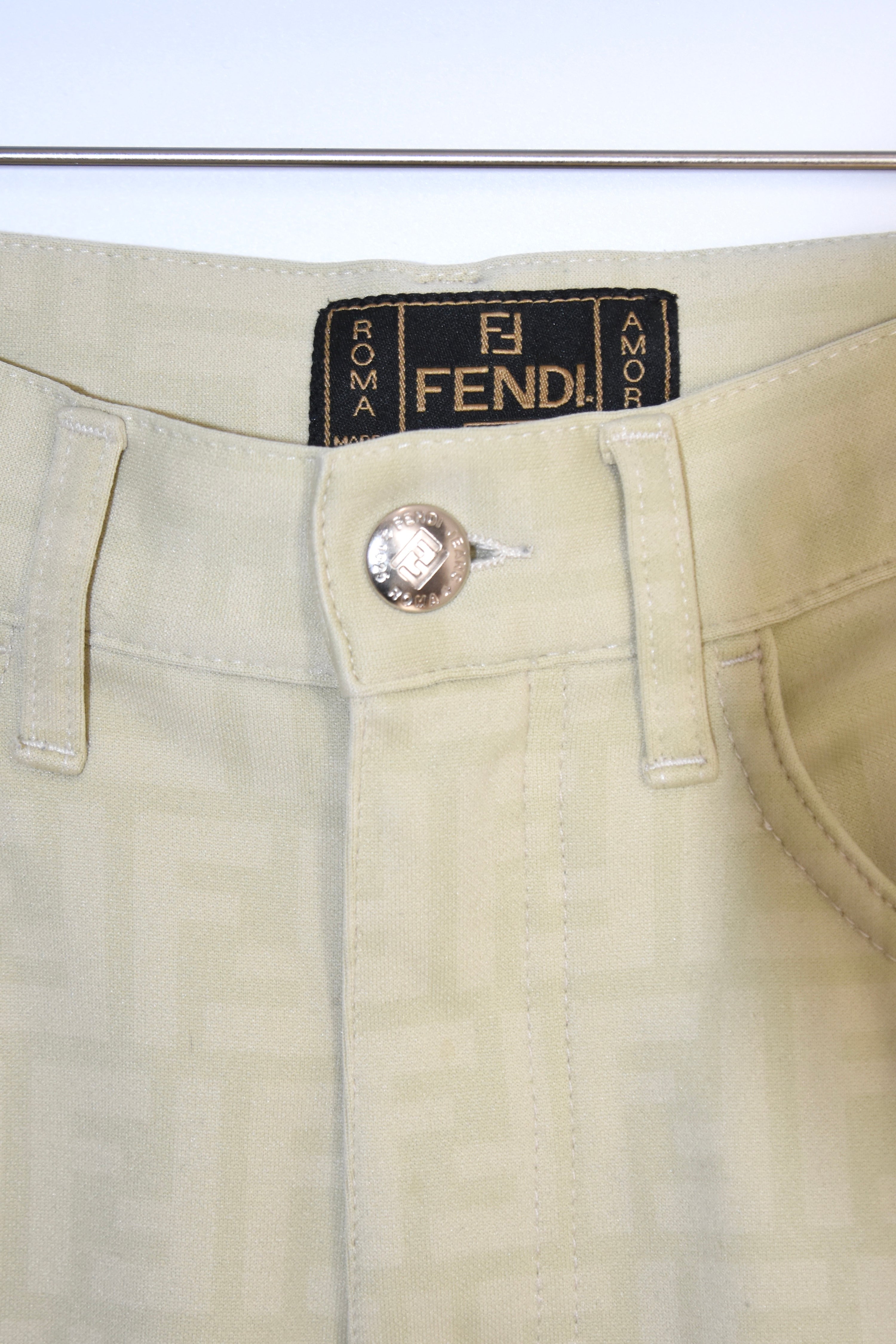 FENDI Vintage FF Monogram Jacquard Pants – Beige – Women’s W29 – Made in Italy（Early 2000s / Straight Fit）