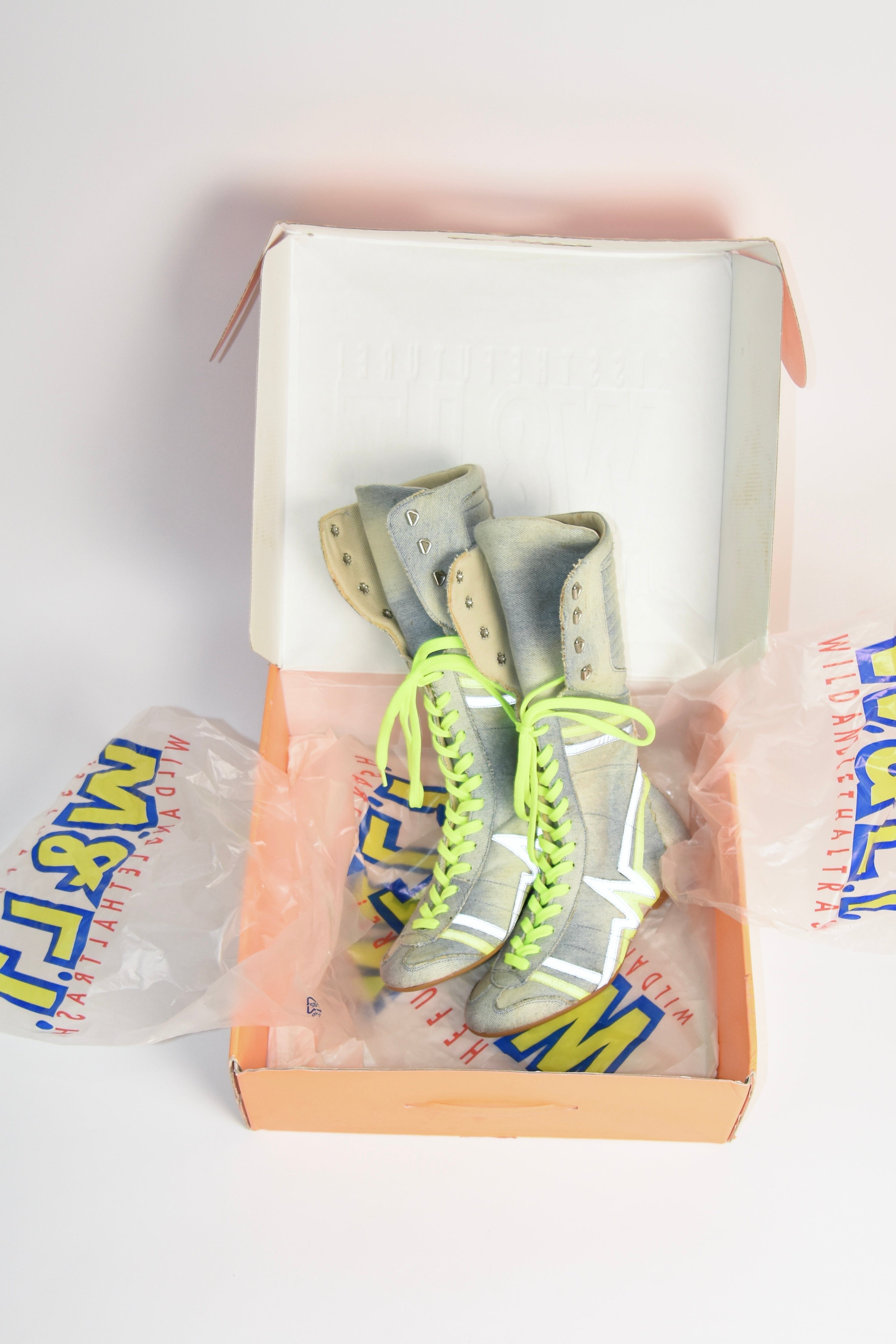 Walter Van Beirendonck “W&LT – Wild & Lethal Trash” Neon Lace High-Top Boots — Deadstock, with Original Box