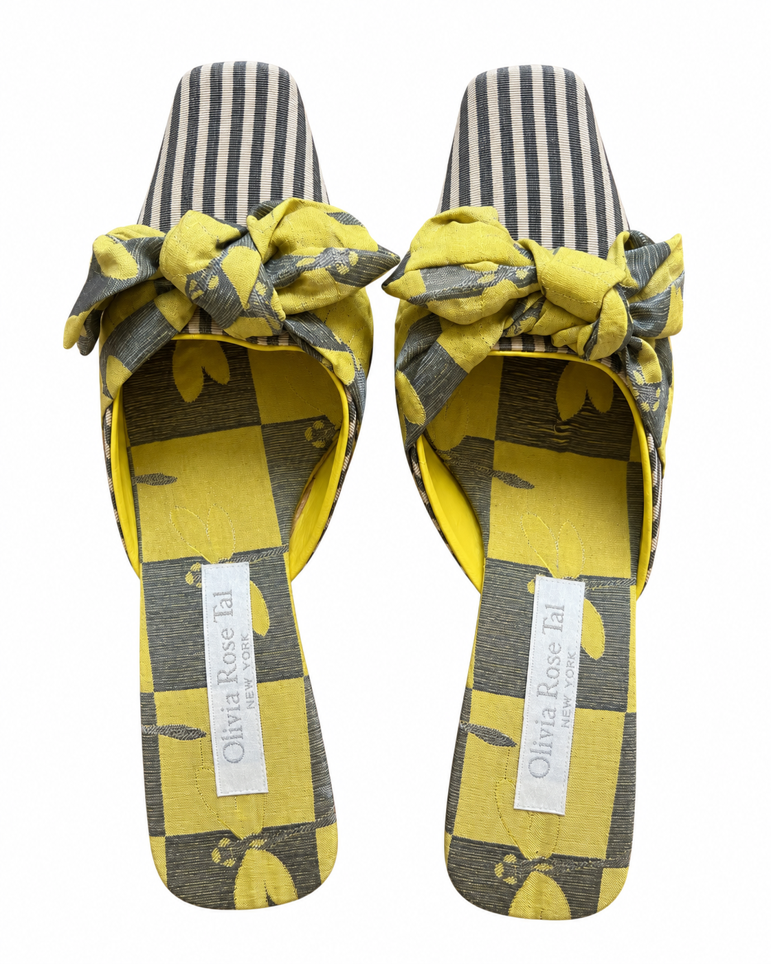 Vintage Yellow Stripe Bow Mule Heels