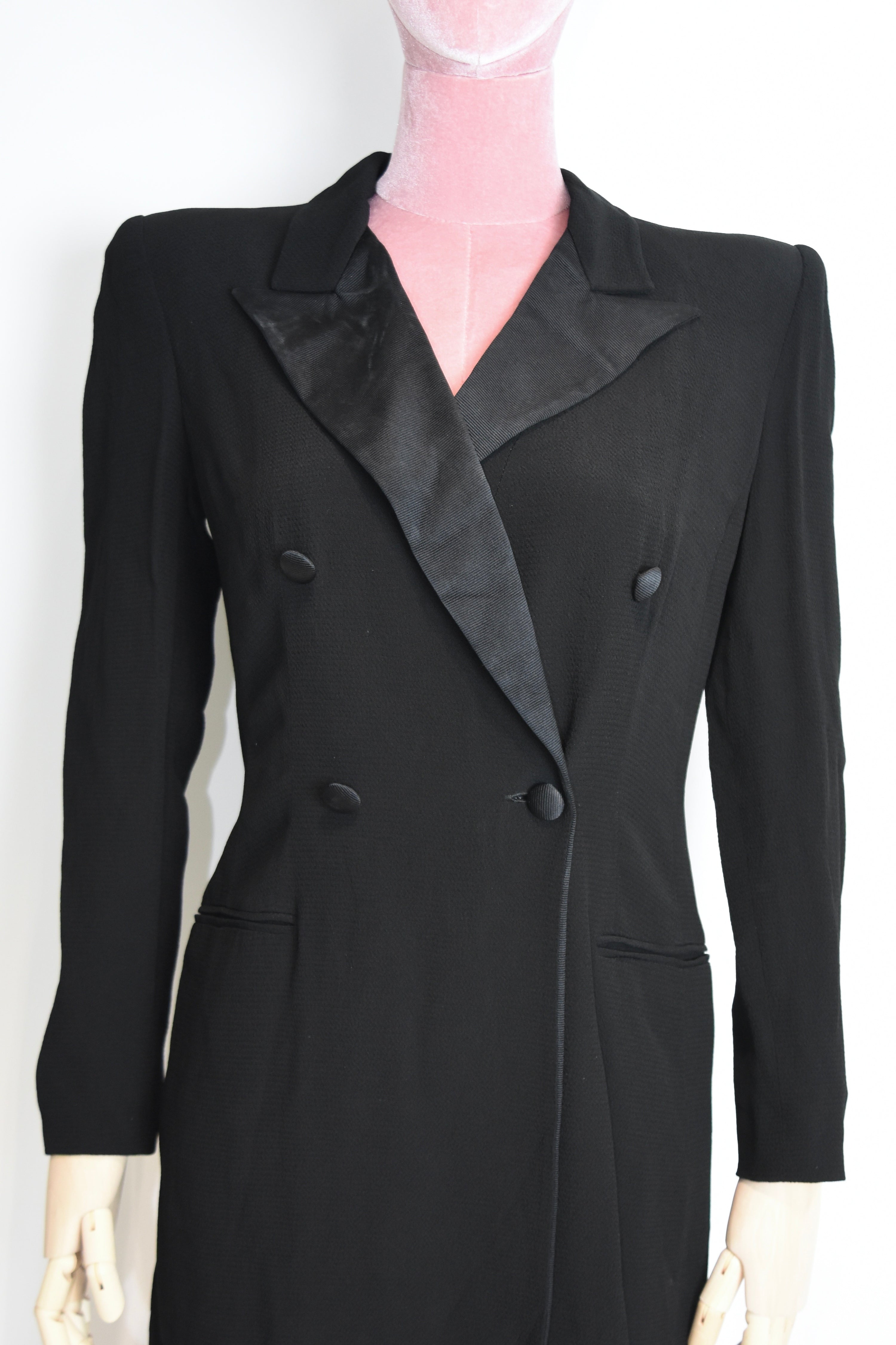 Giorgio Armani Double-Breasted Tailored Blazer Dress – Black Minimalist Power Suit Archive Piece