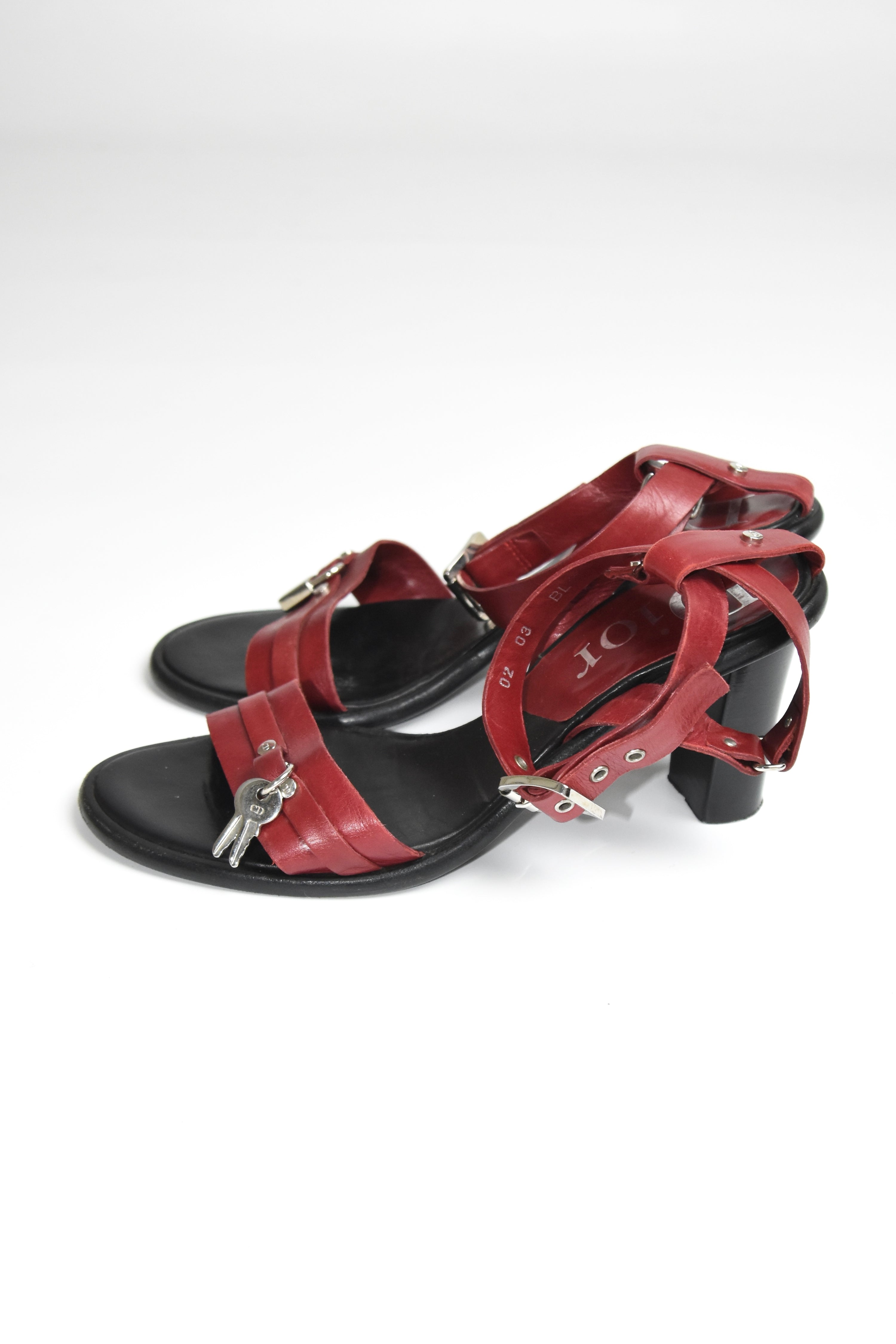 Dior by John Galliano Red Leather Padlock Heel Sandals – Y2K Archive Made in Italy